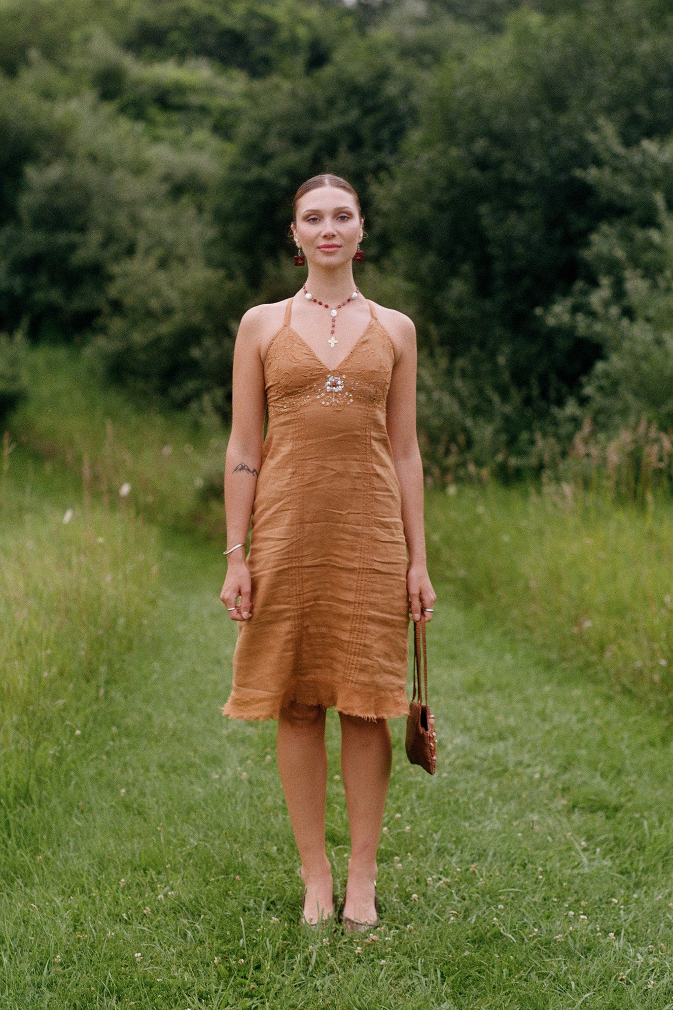 y2k cotton beaded midi dress - SZ S/M