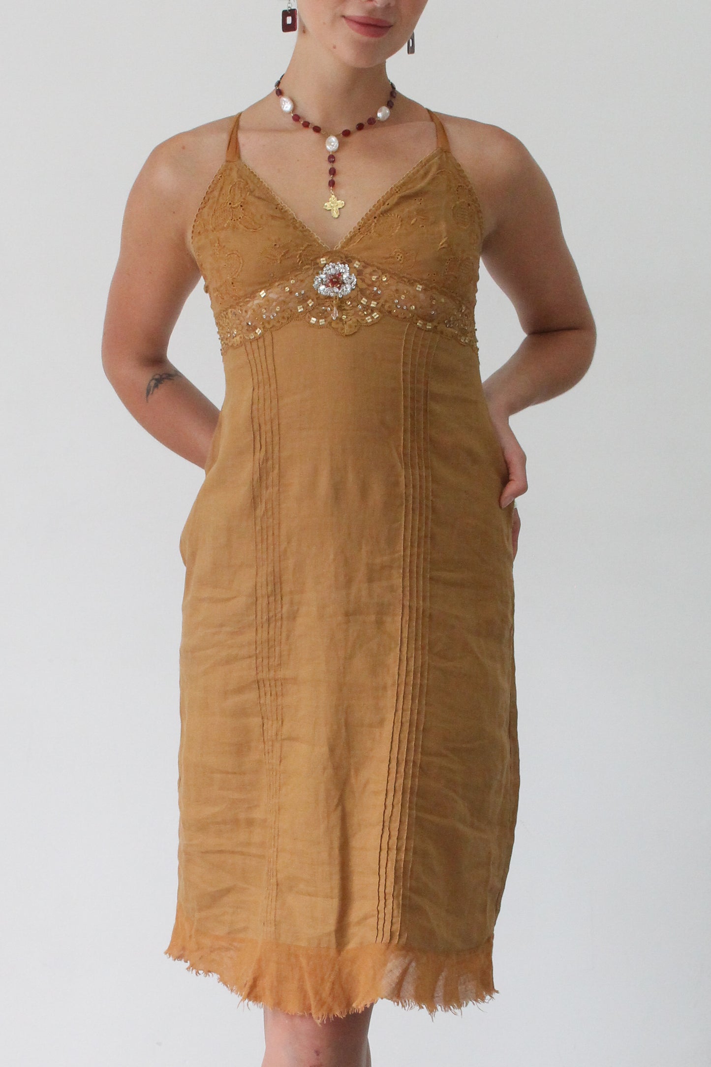 y2k cotton beaded midi dress - SZ S/M