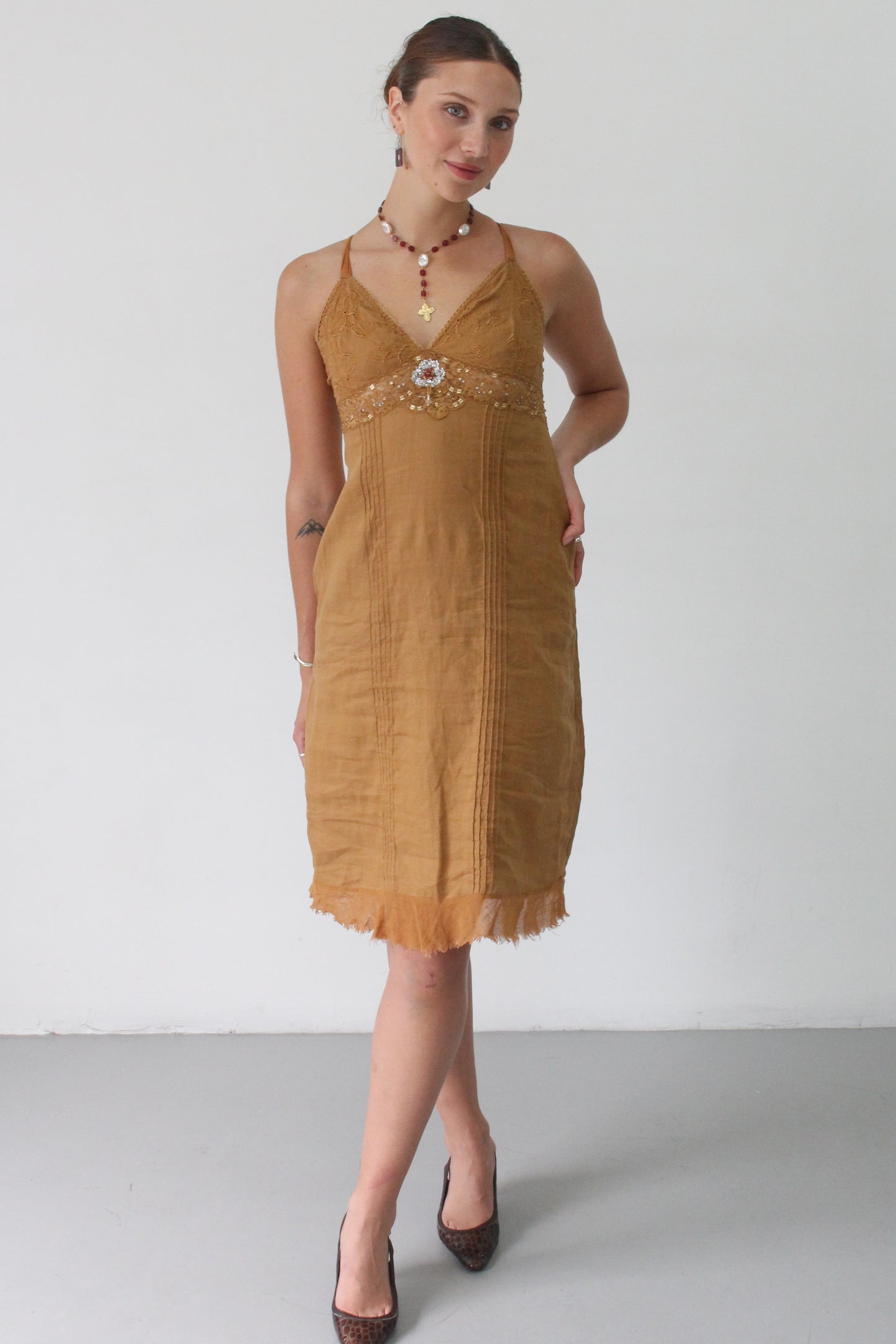 y2k cotton beaded midi dress - SZ S/M