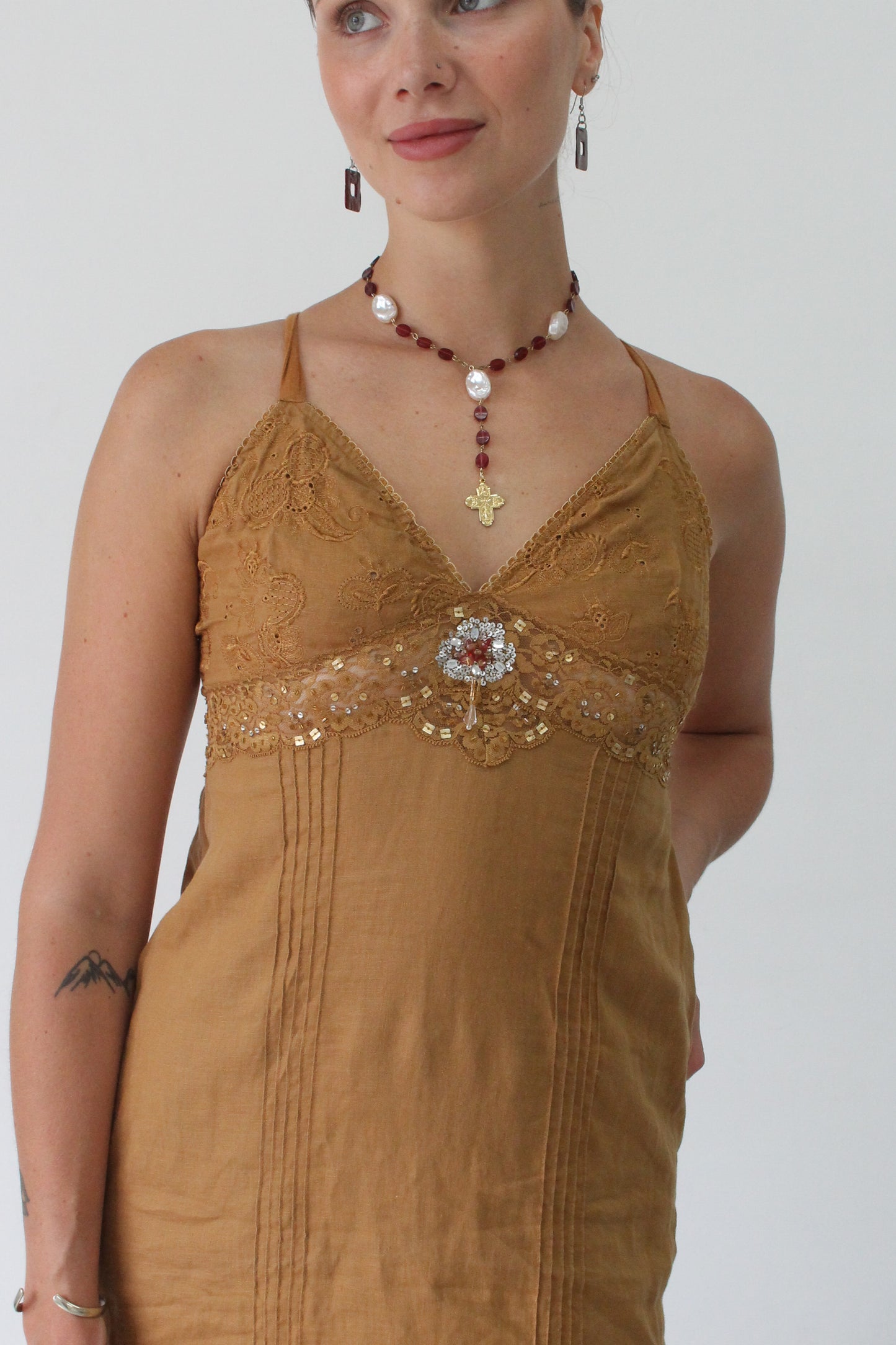 y2k cotton beaded midi dress - SZ S/M