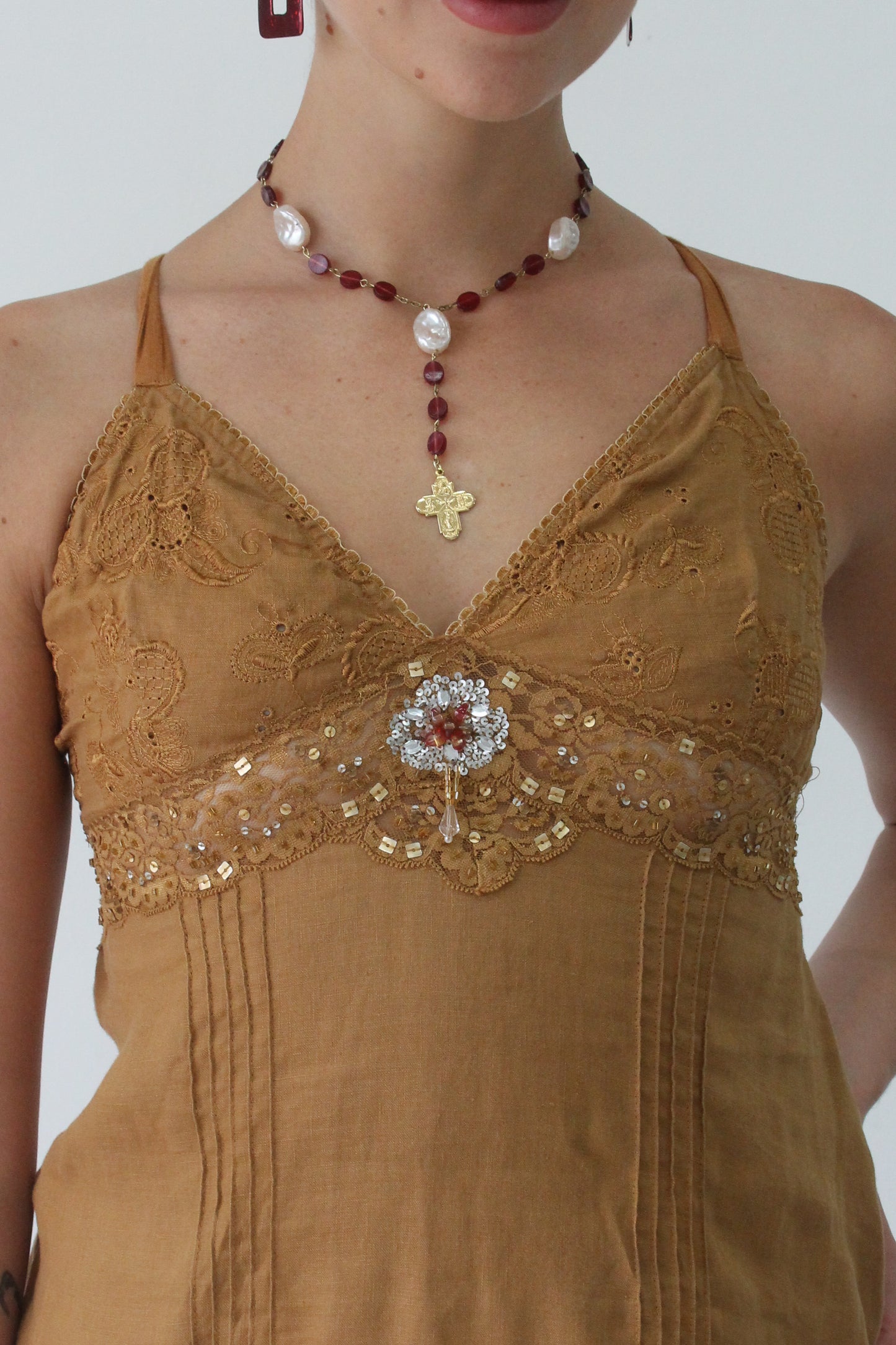 y2k cotton beaded midi dress - SZ S/M