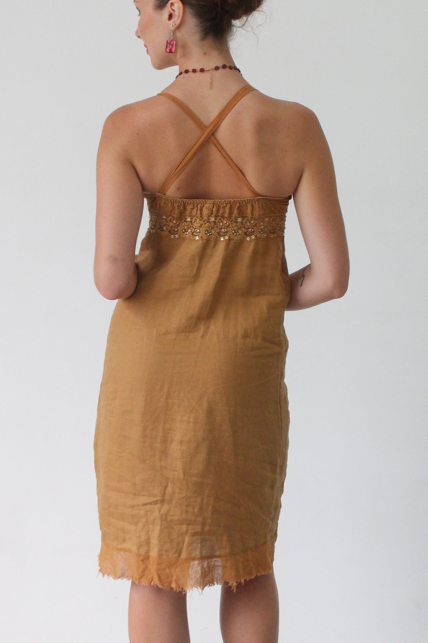 y2k cotton beaded midi dress - SZ S/M