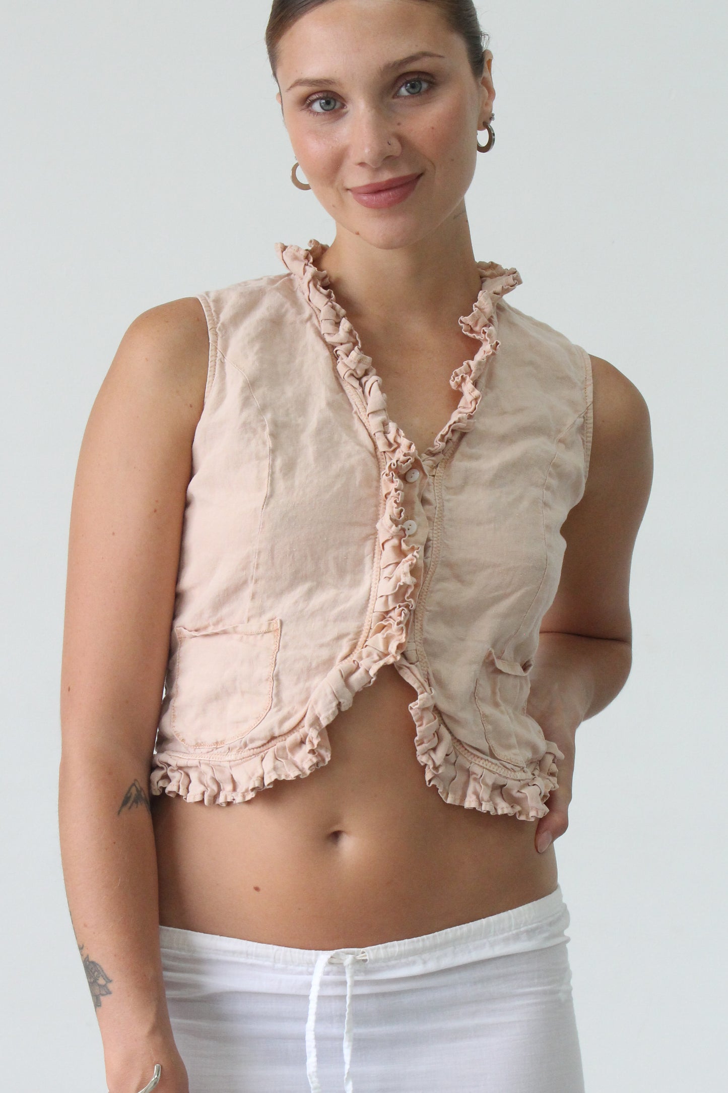 90s button down cotton vest top - SZ S/M