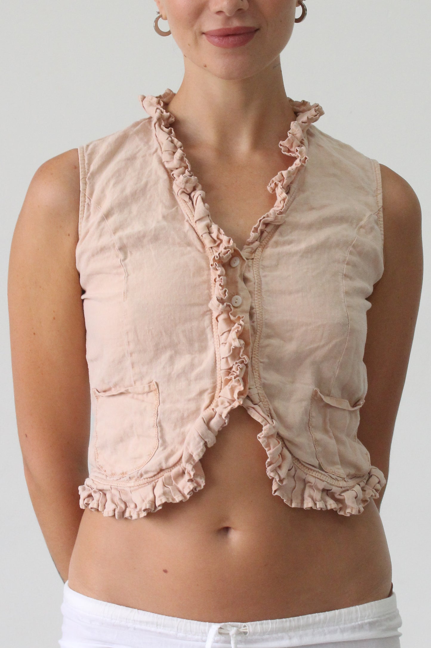 90s button down cotton vest top - SZ S/M