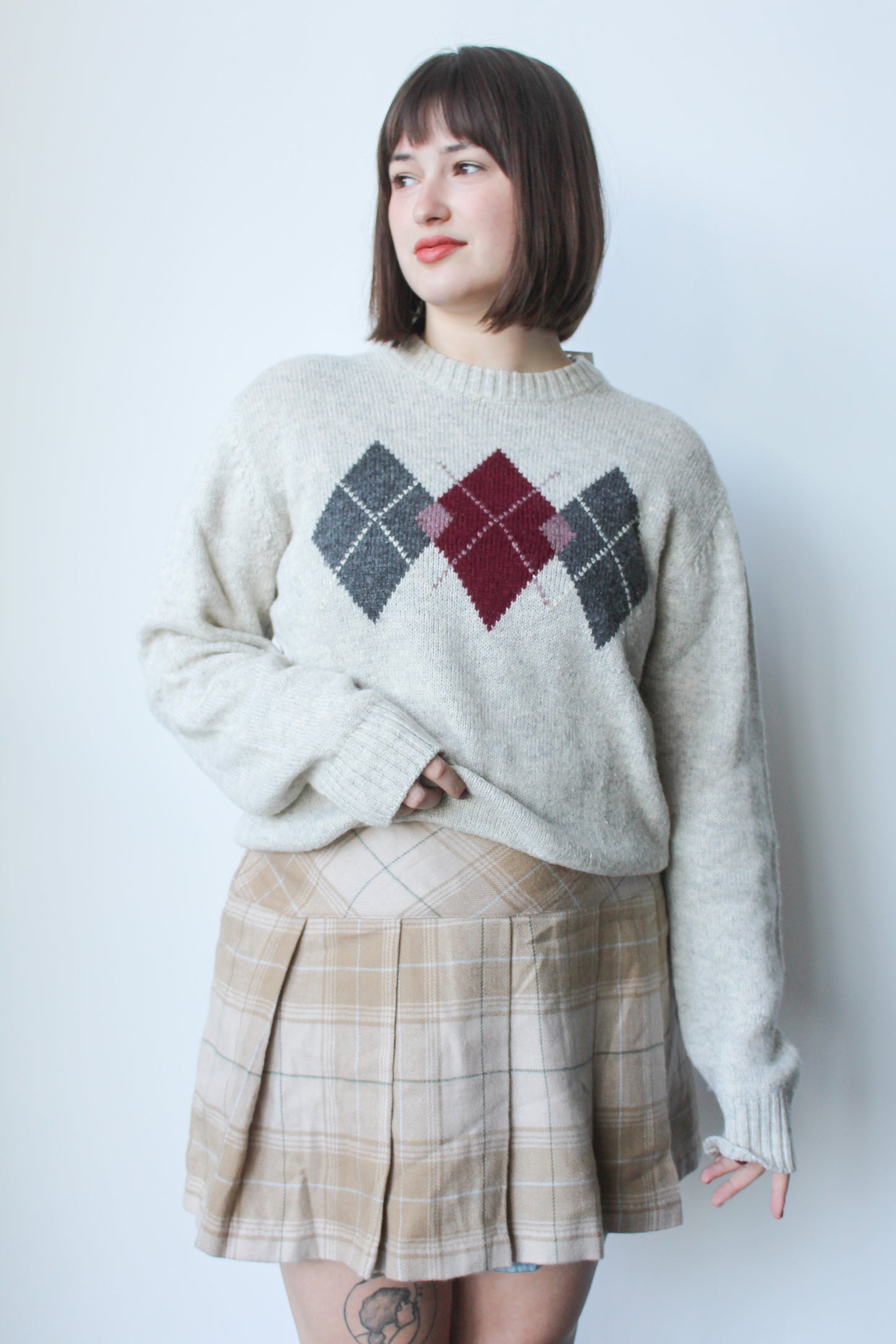 beige plaid mini skirt - SZ L/XL