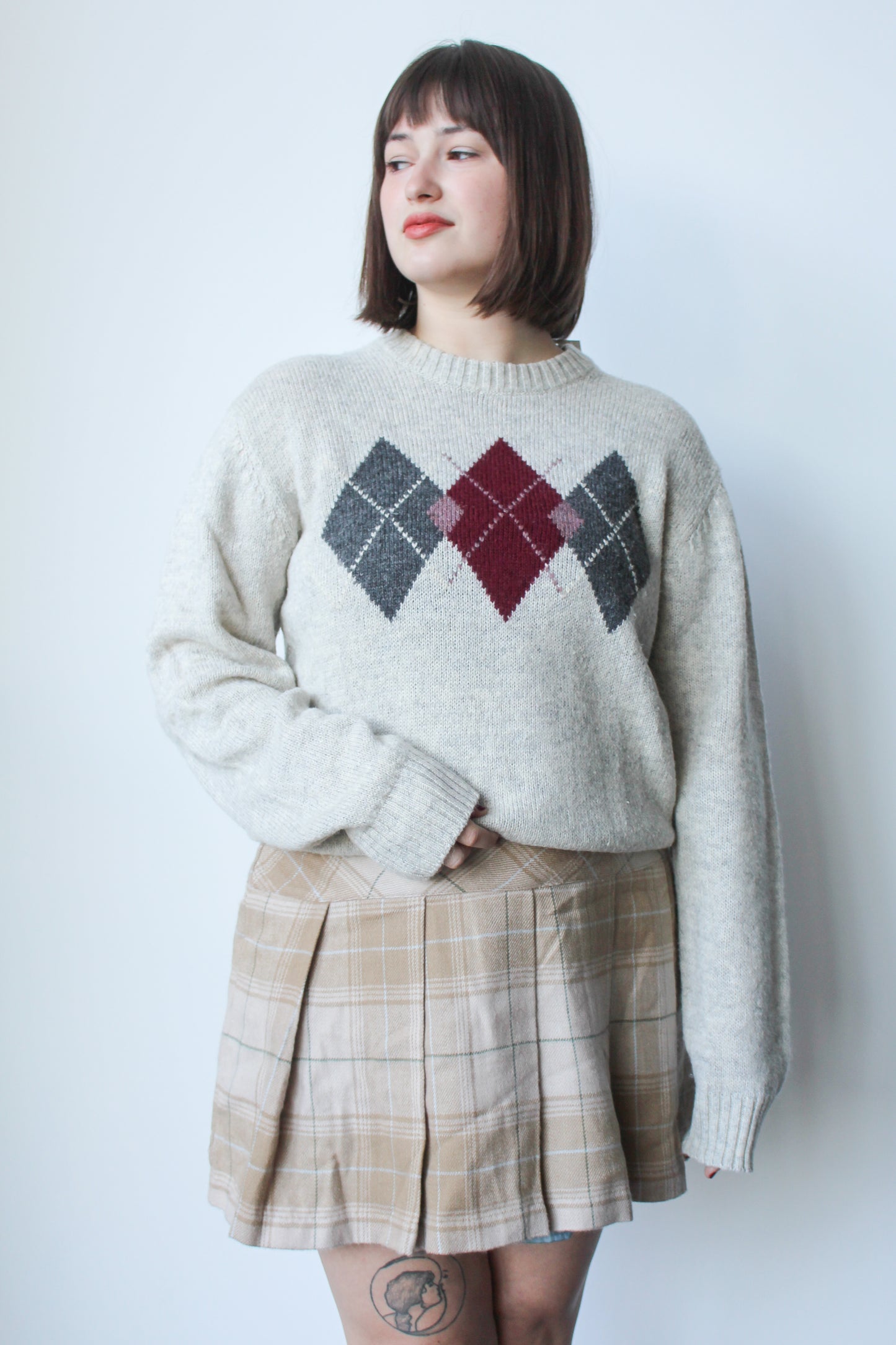 argyle knit crewneck - SZ L