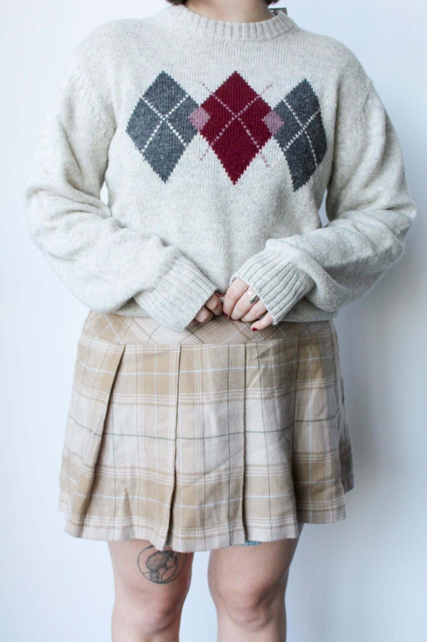 beige plaid mini skirt - SZ L/XL