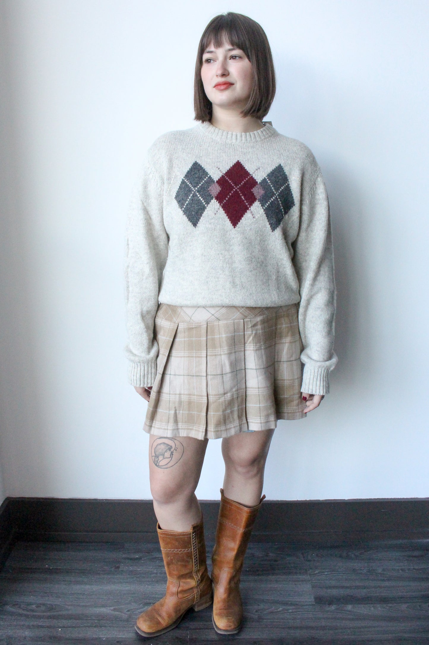 argyle knit crewneck - SZ L
