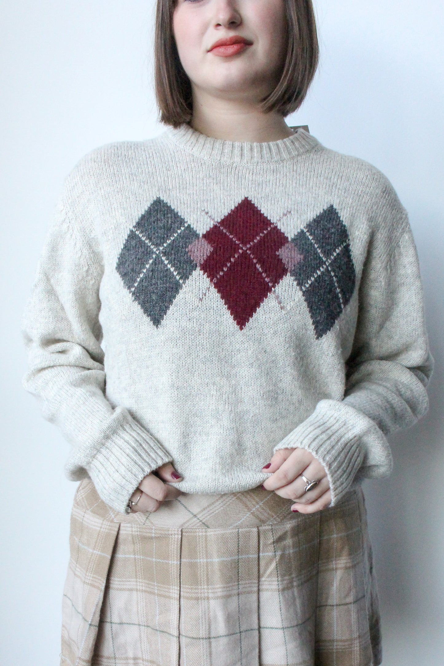 argyle knit crewneck - SZ L