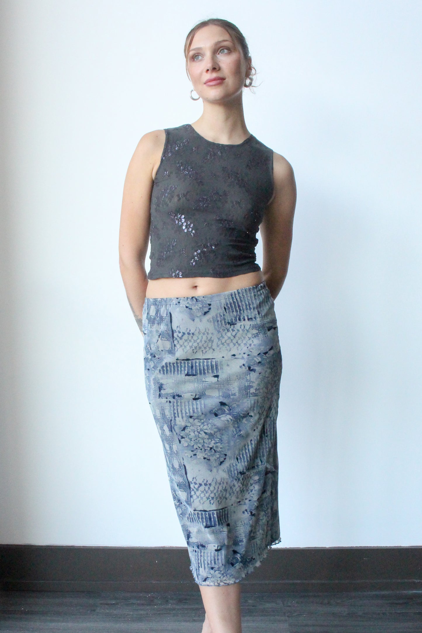 metallic floral mesh tank - SZ S