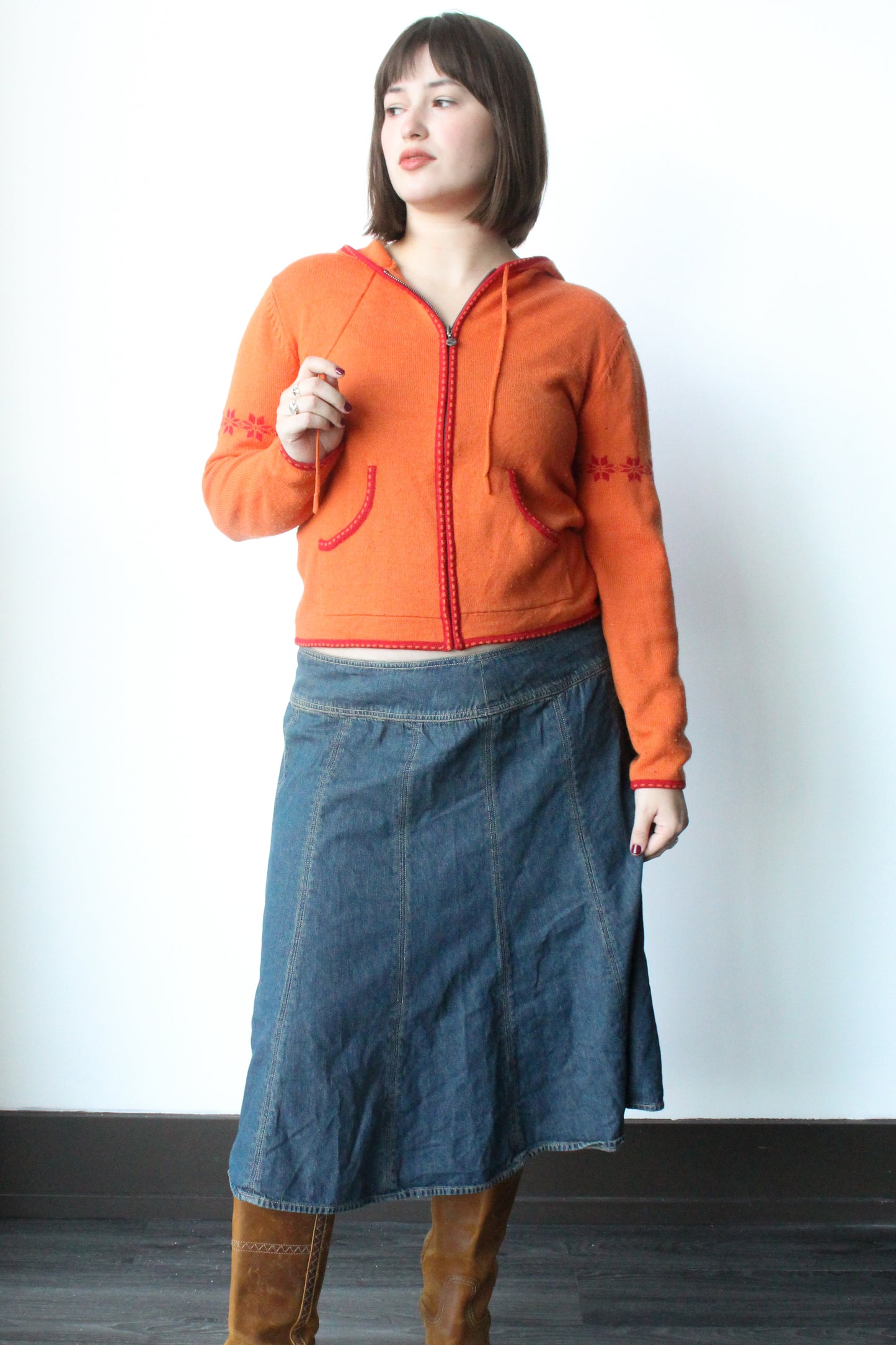denim patchwork midi skirt - SZ L/XL