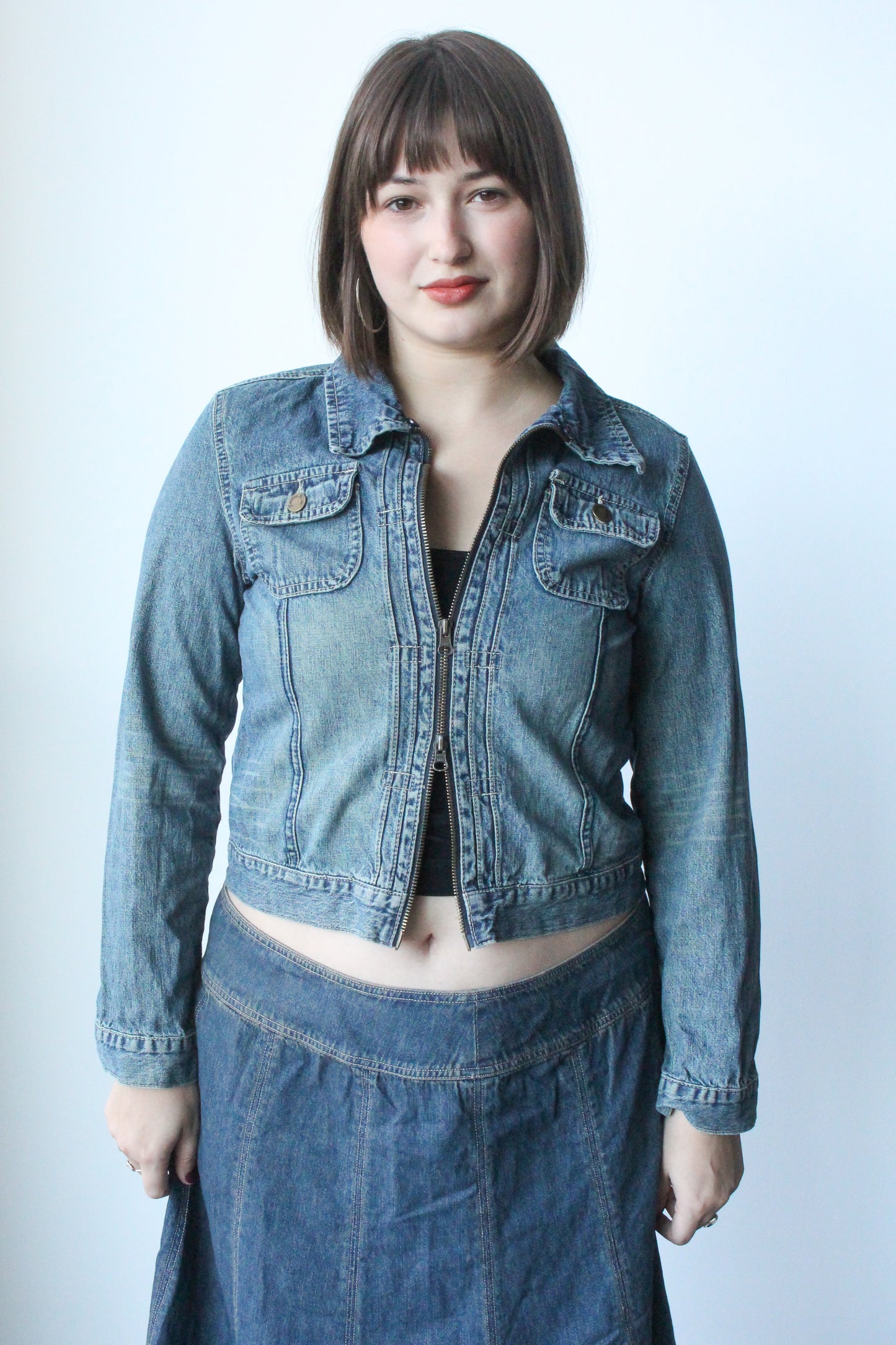 zip up denim jacket - SZ M