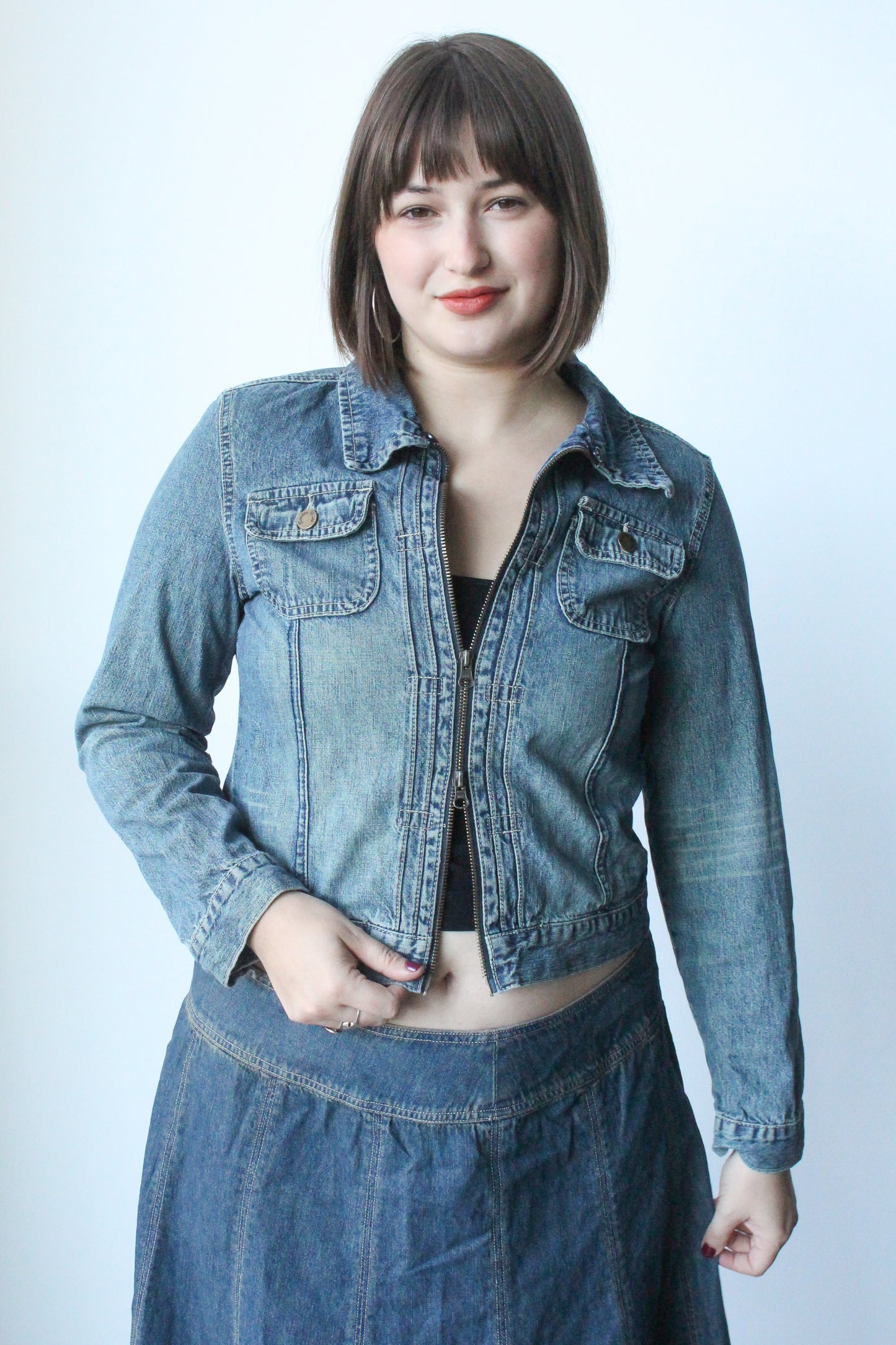 zip up denim jacket - SZ M