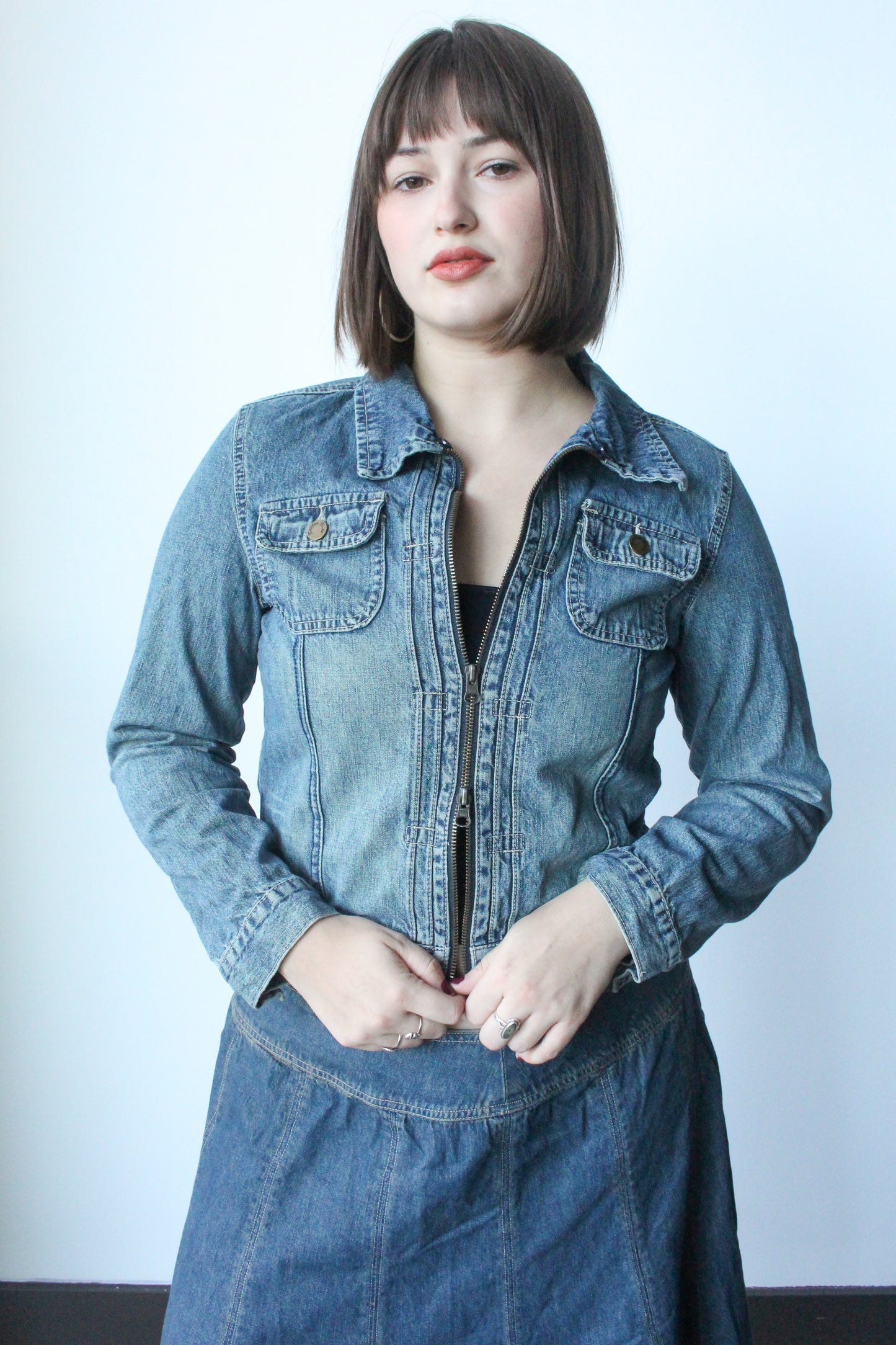 zip up denim jacket - SZ M