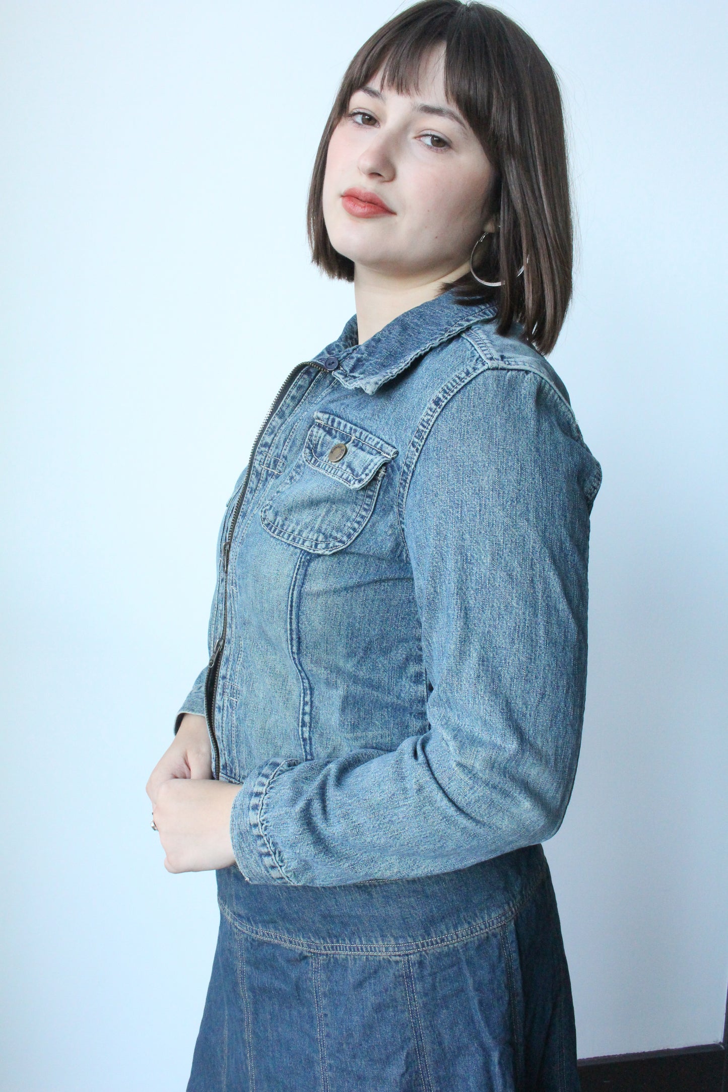 zip up denim jacket - SZ M