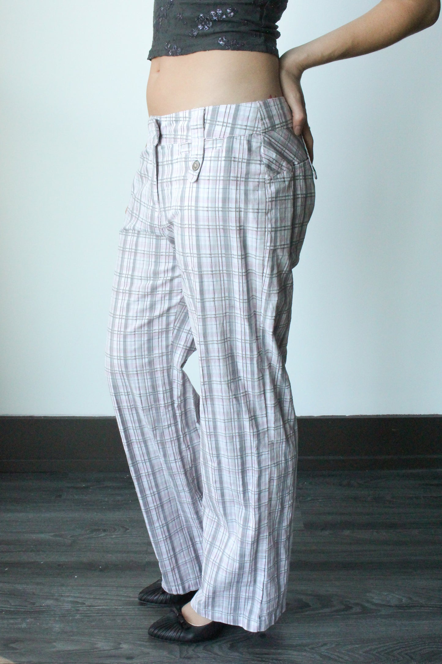 pink/ grey plaid pants- SZ S/M