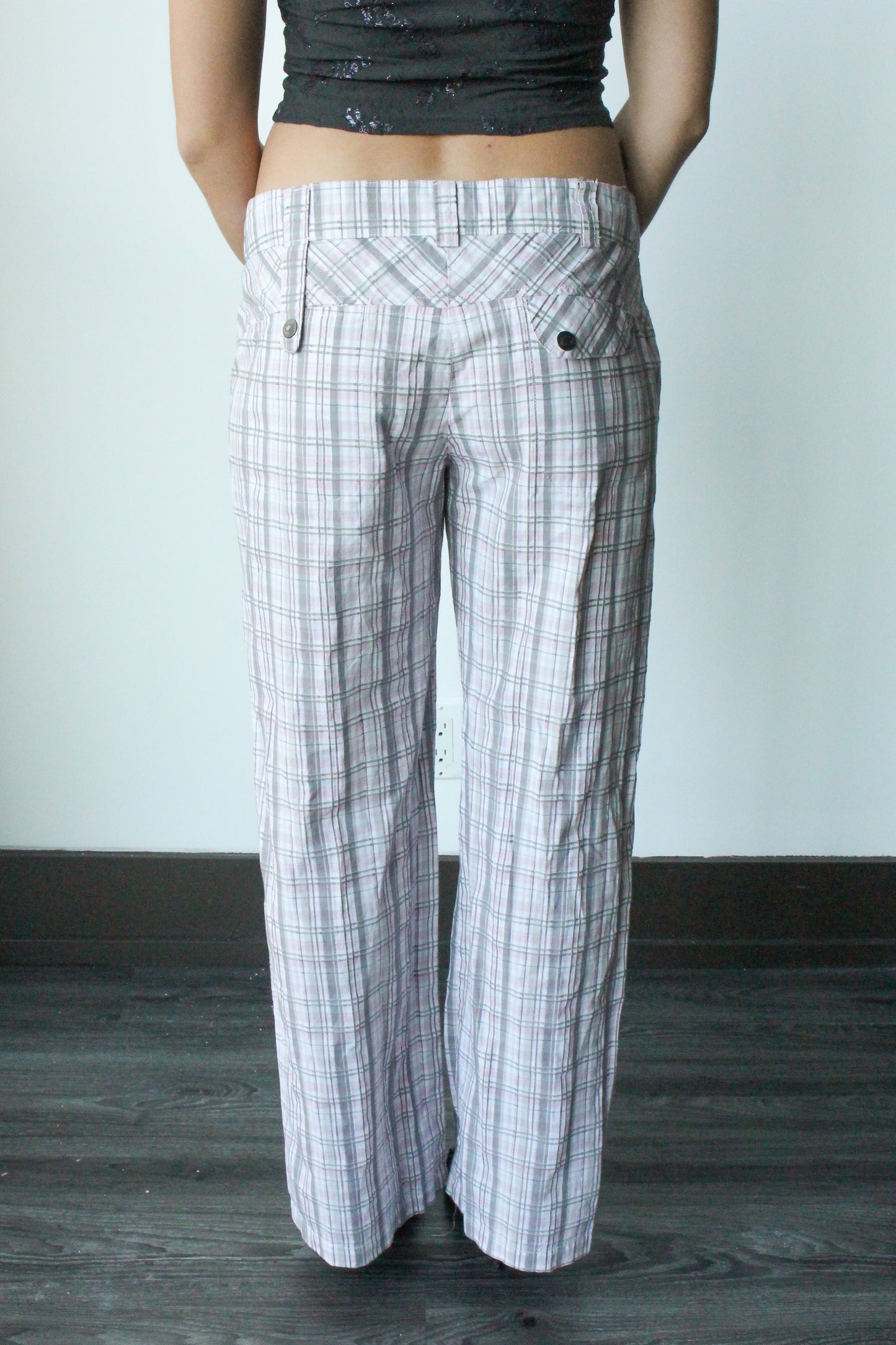 pink/ grey plaid pants- SZ S/M