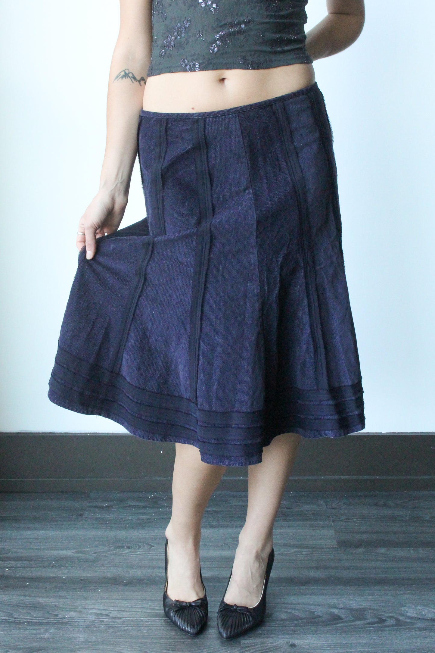 purple corduroy patchwork midi skirt - SZ S/M