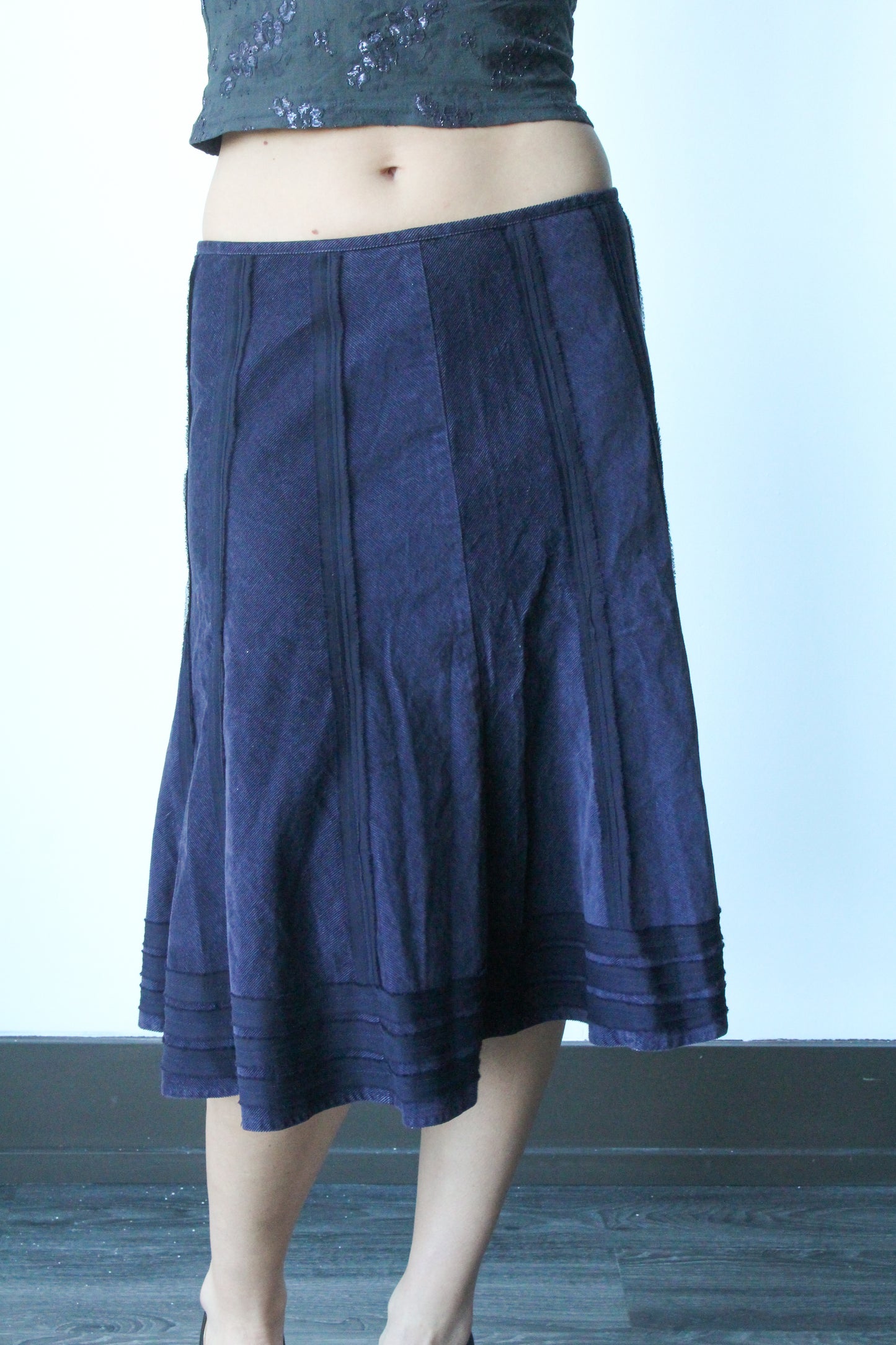 purple corduroy patchwork midi skirt - SZ S/M