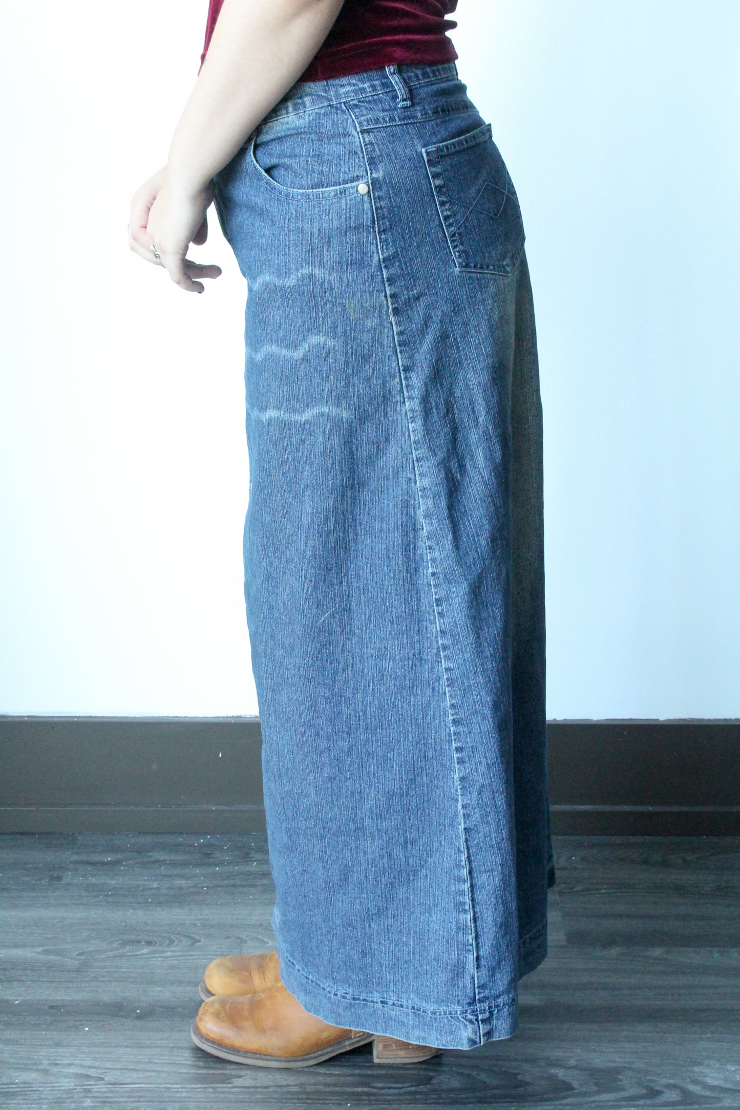 y2k studded denim maxi skirt - SZ L/XL