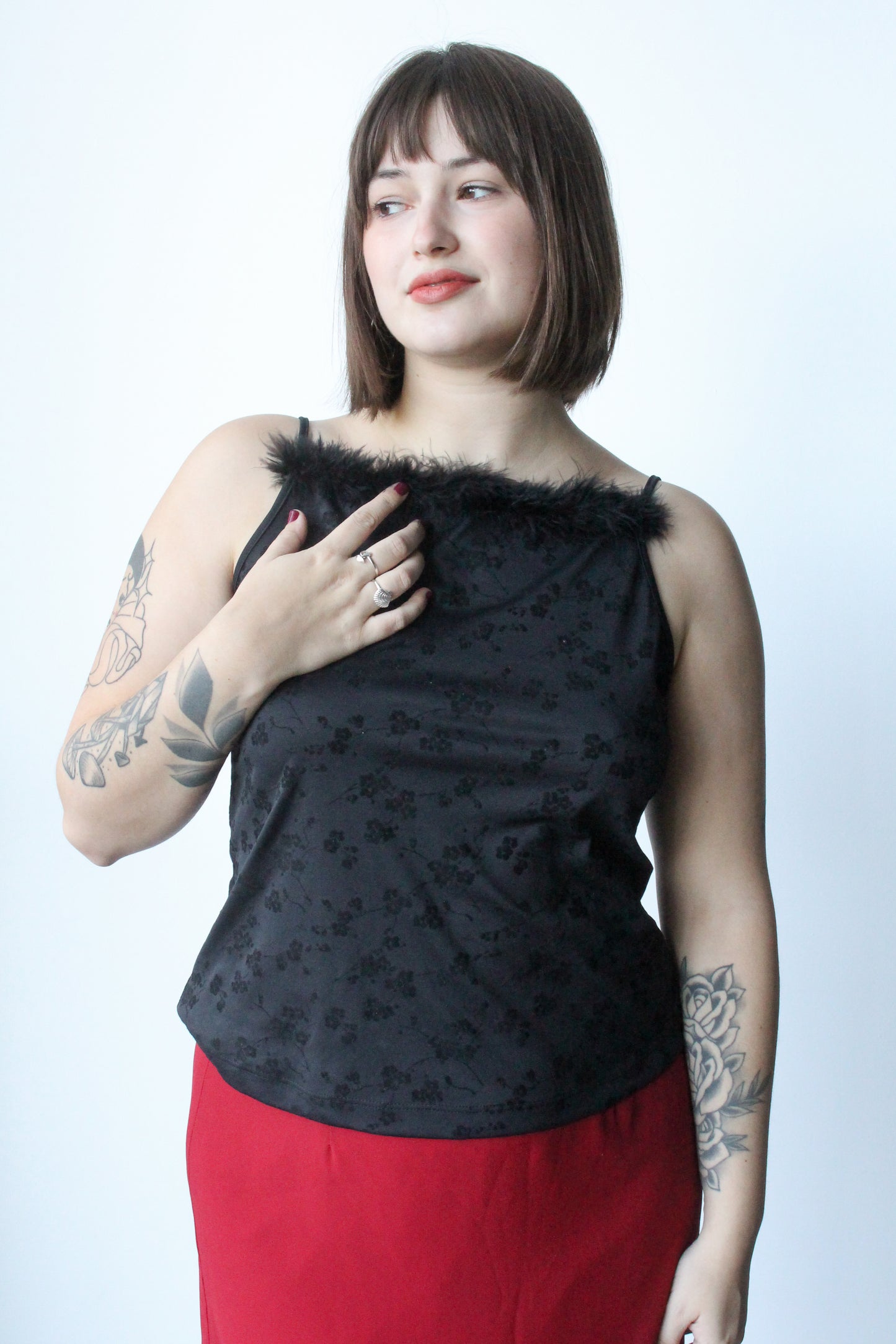 y2k VS black floral feather tank - SZ L/XL