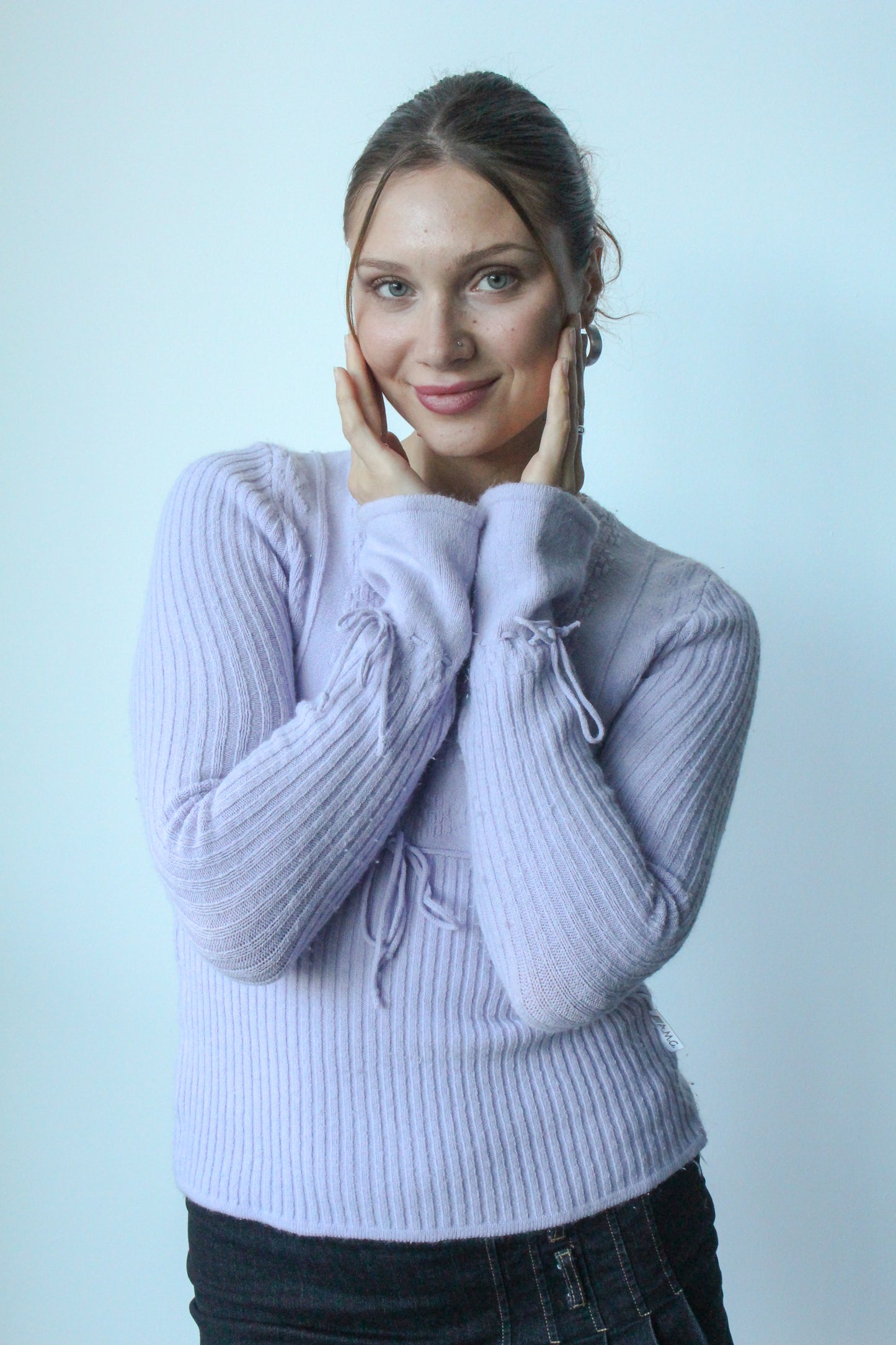 lilac purple bow sweater - SZ S/M
