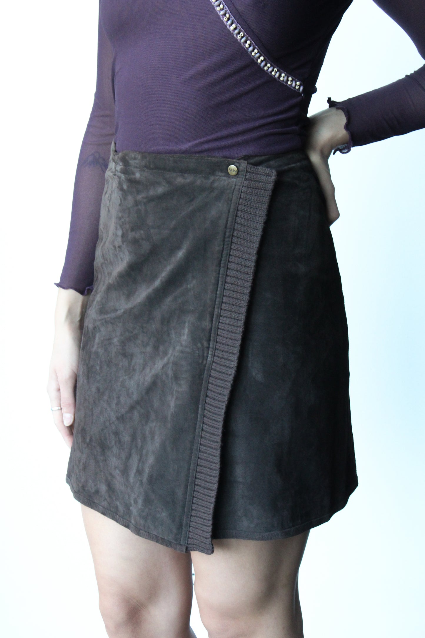 brown suede wrap mini skirt - SZ XS/S