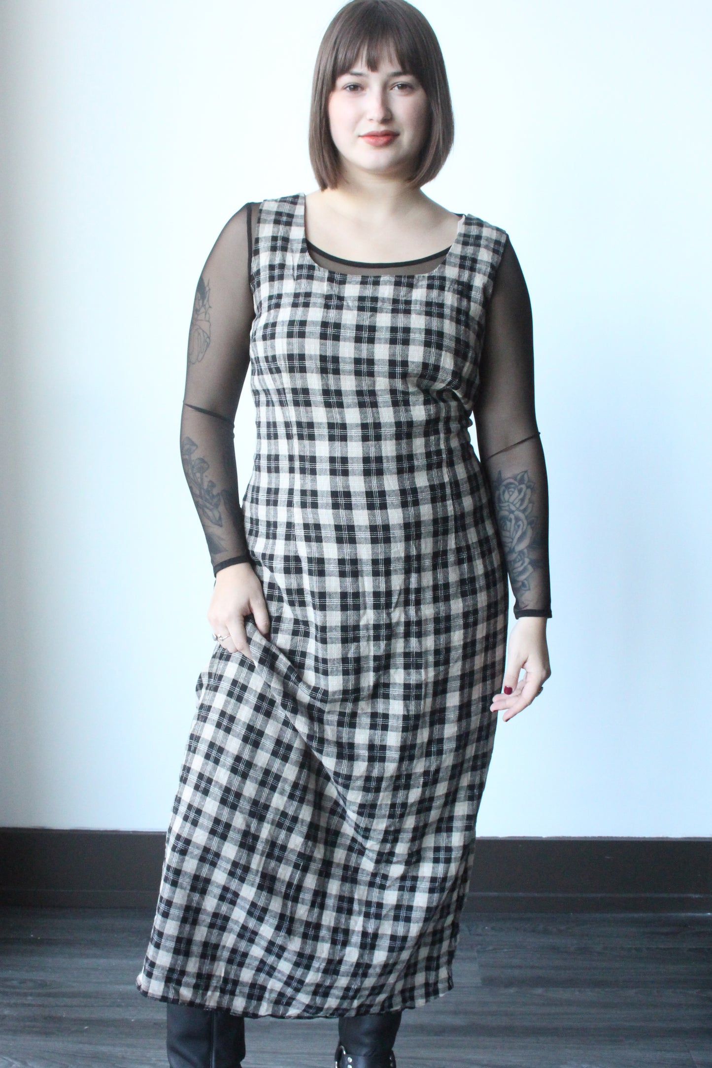 black & white plaid maxi dress - 2XL