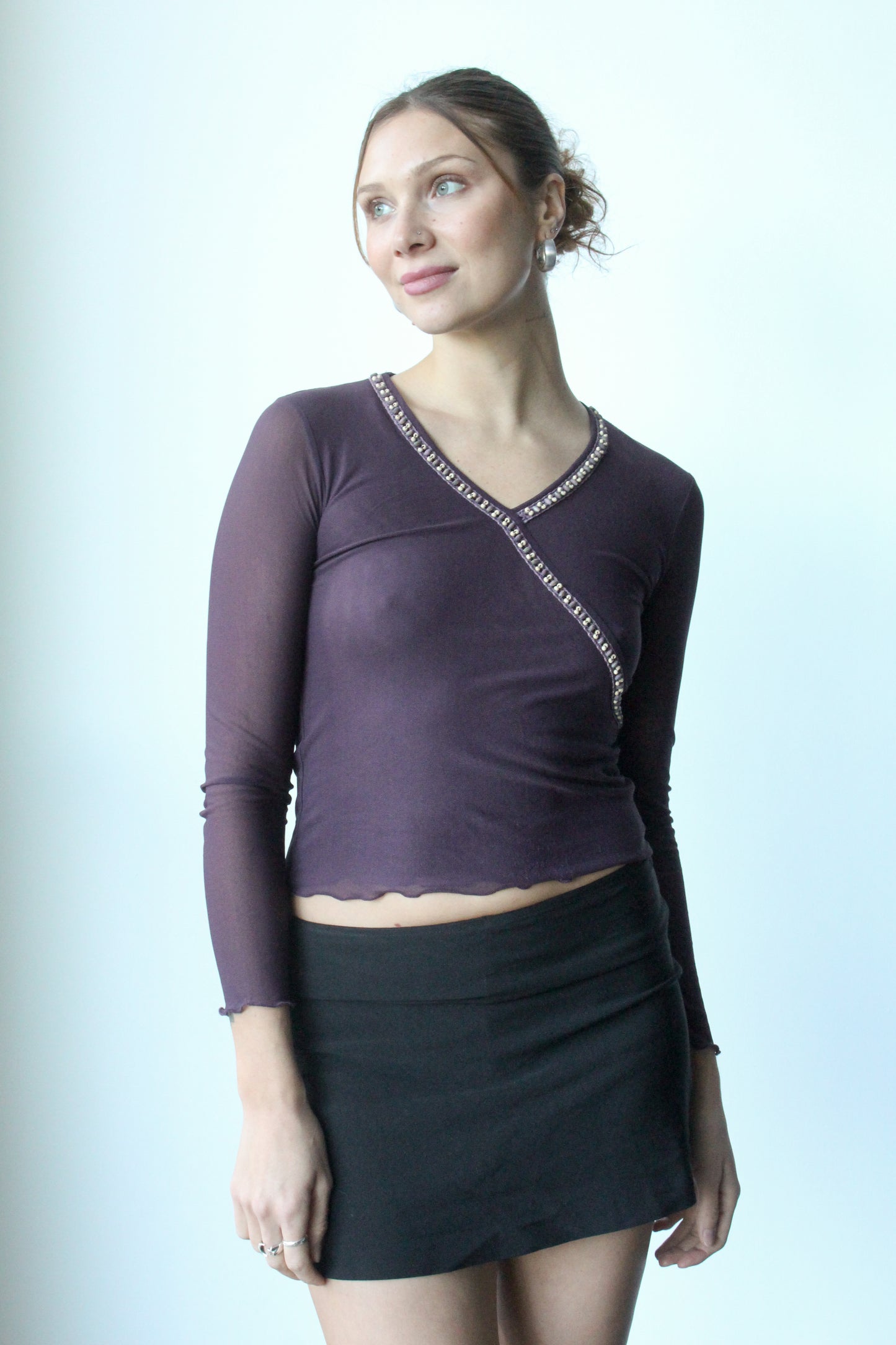 purple mesh long sleeve top - SZ XS/S