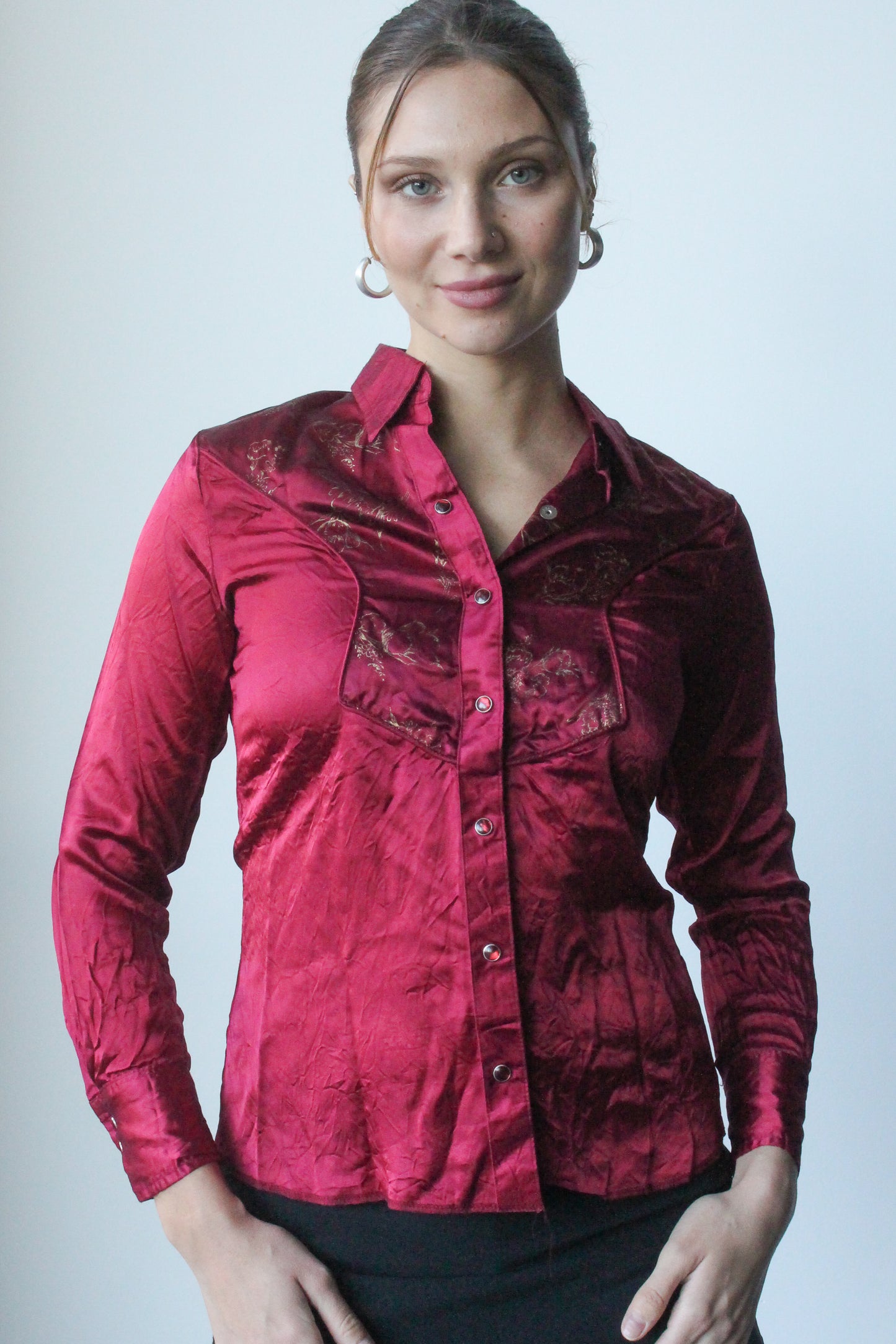 burgundy wrangler western button down - SZ S