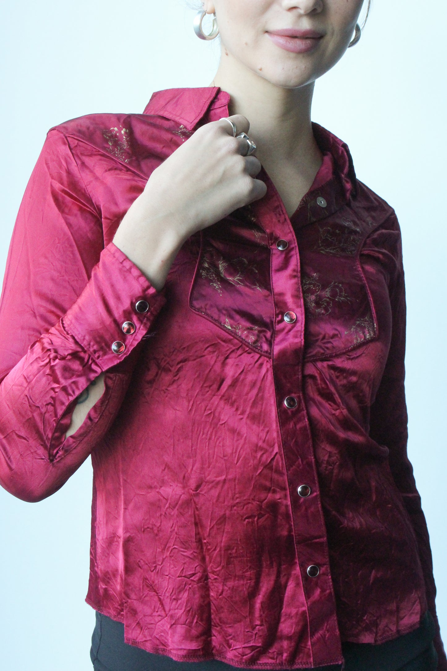 burgundy wrangler western button down - SZ S