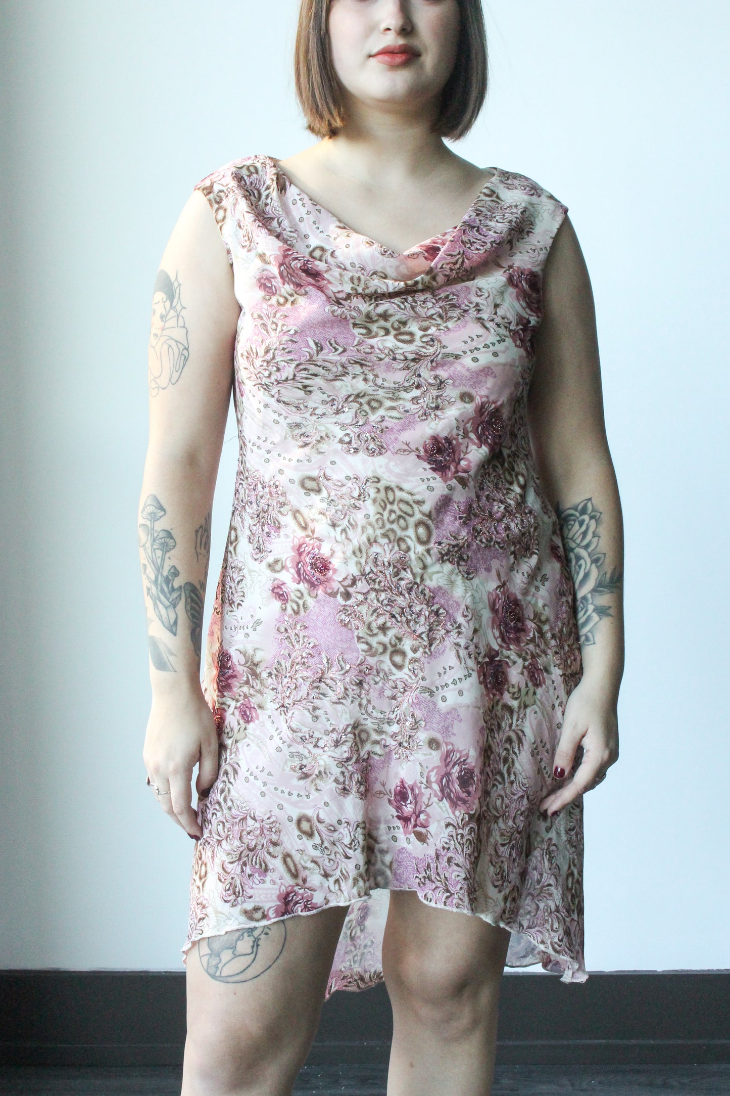 pink floral beaded midi dress - SZ L