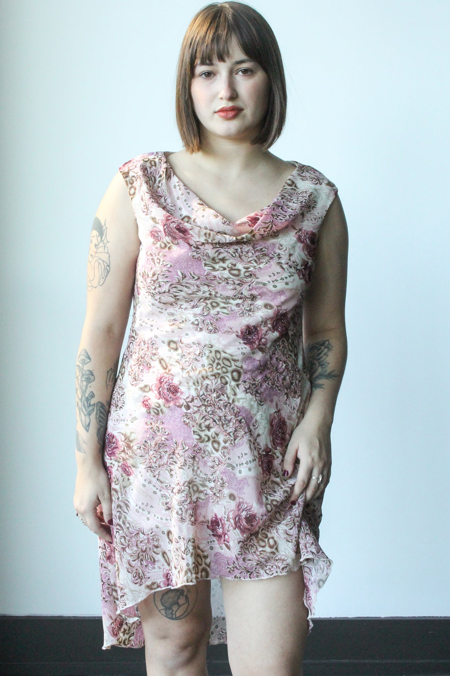 pink floral beaded midi dress - SZ L