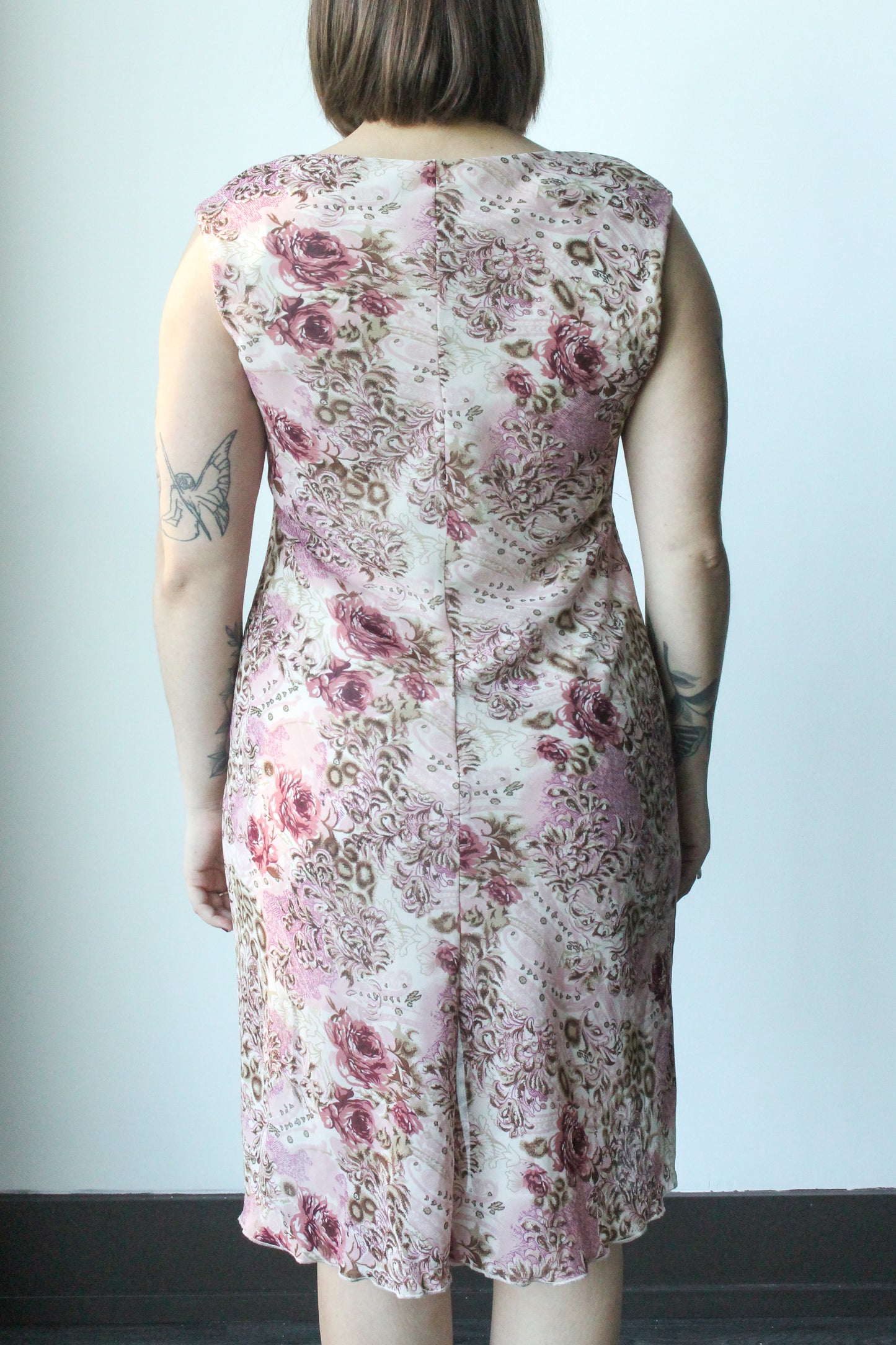 pink floral beaded midi dress - SZ L