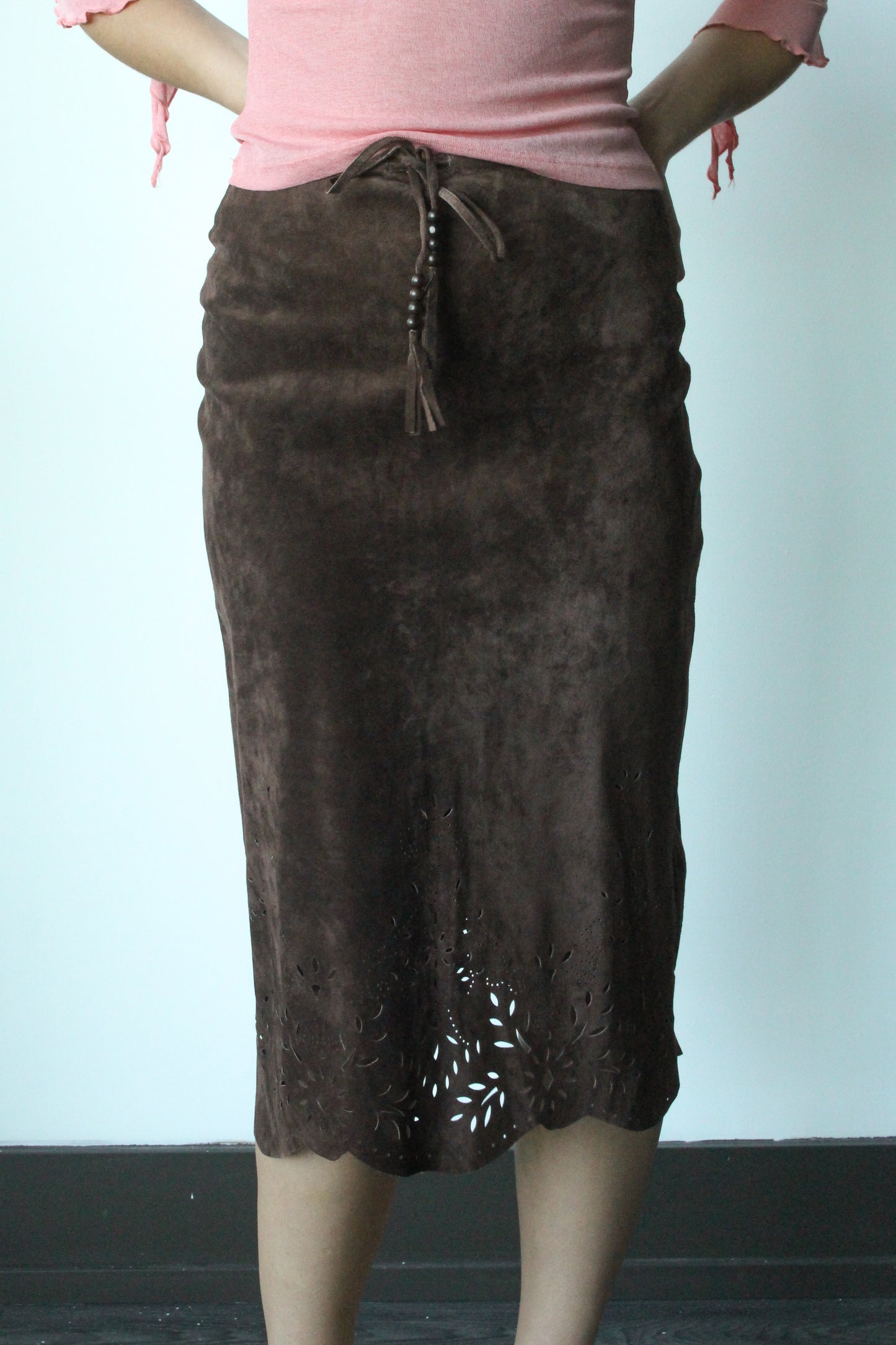 midi brown suede skirt - SZ XS