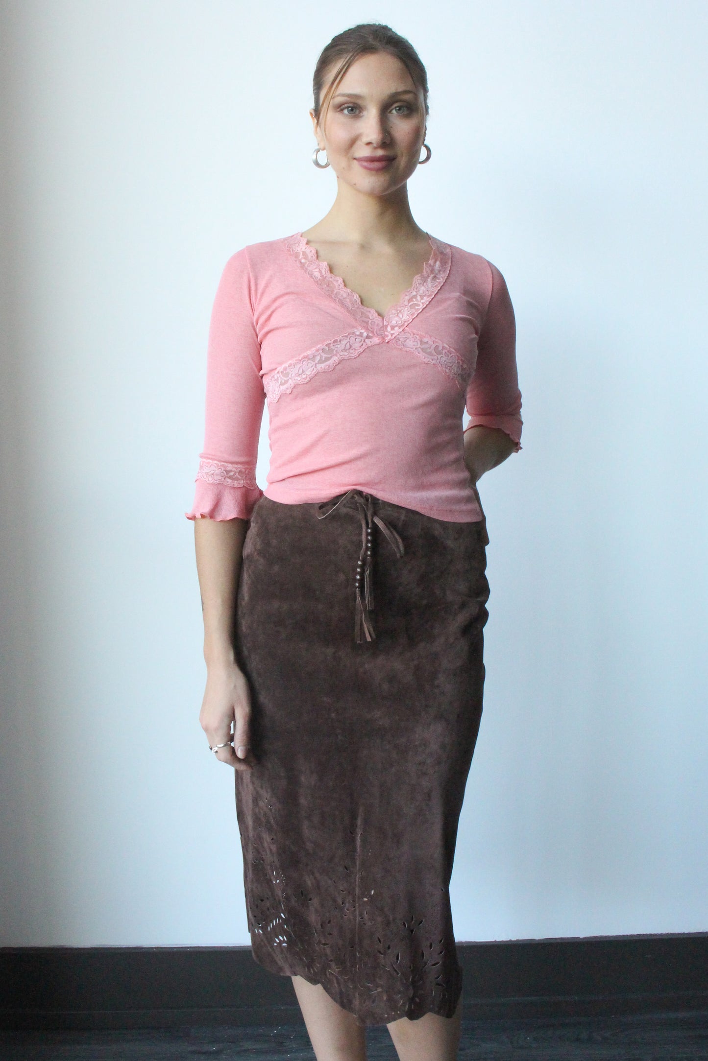 y2k pink lace blouse - SZ XS/S