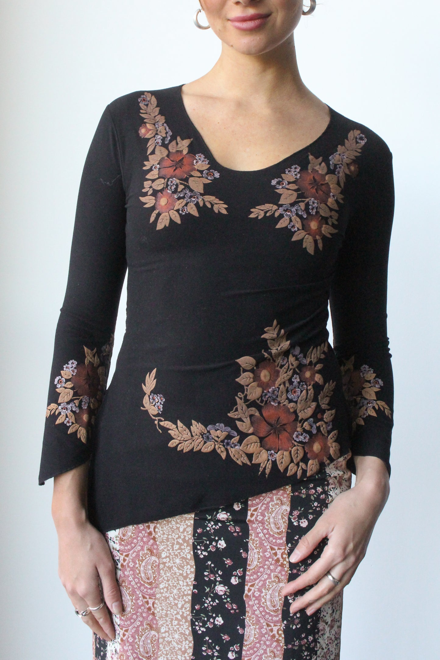 asymmetric floral long sleeve - SZ S
