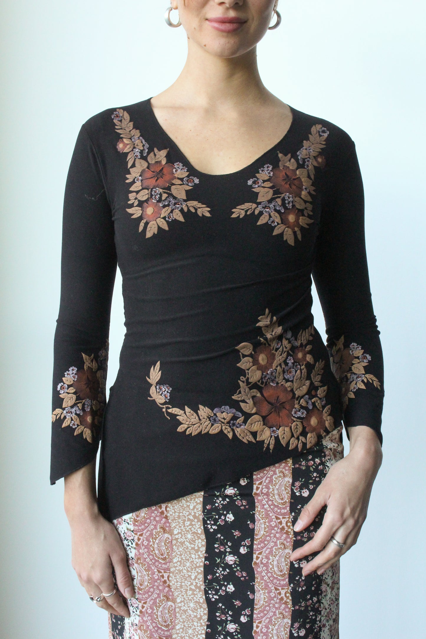 asymmetric floral long sleeve - SZ S