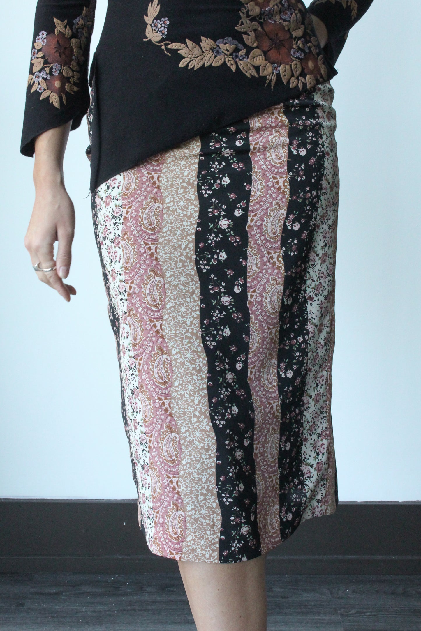 floral patchwork midi skirt - SZ XS/S