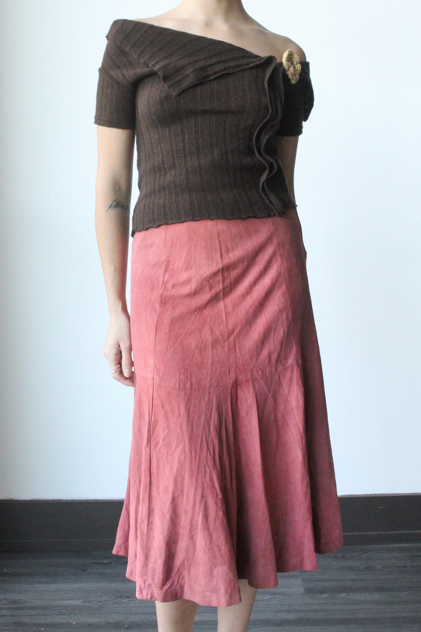 pink suede midi skirt - SZ XS