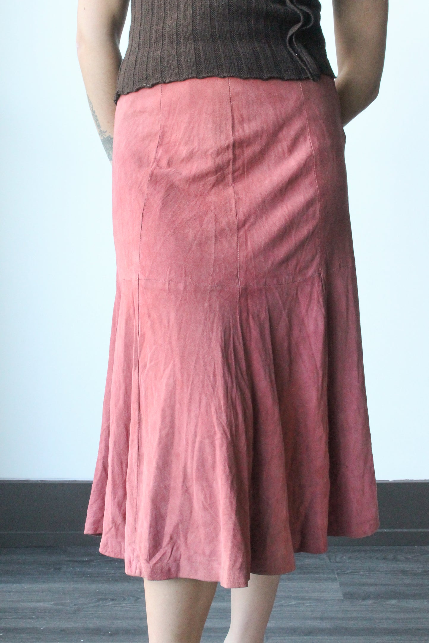 pink suede midi skirt - SZ XS