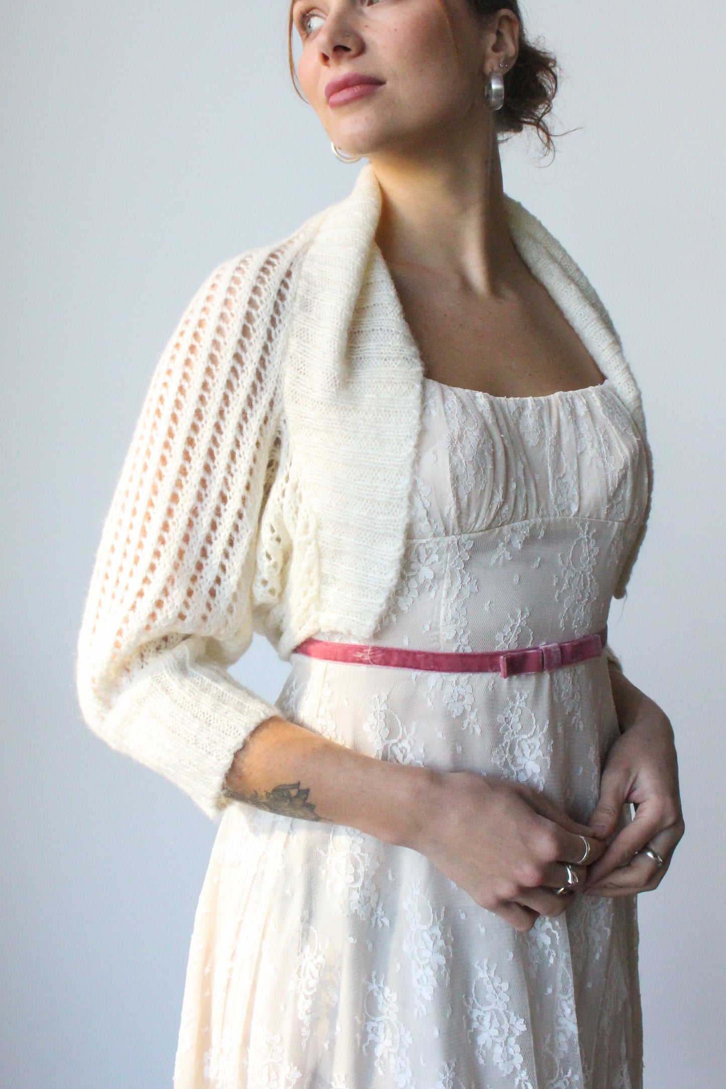 white and pink lace milkmaid dress - SZ S