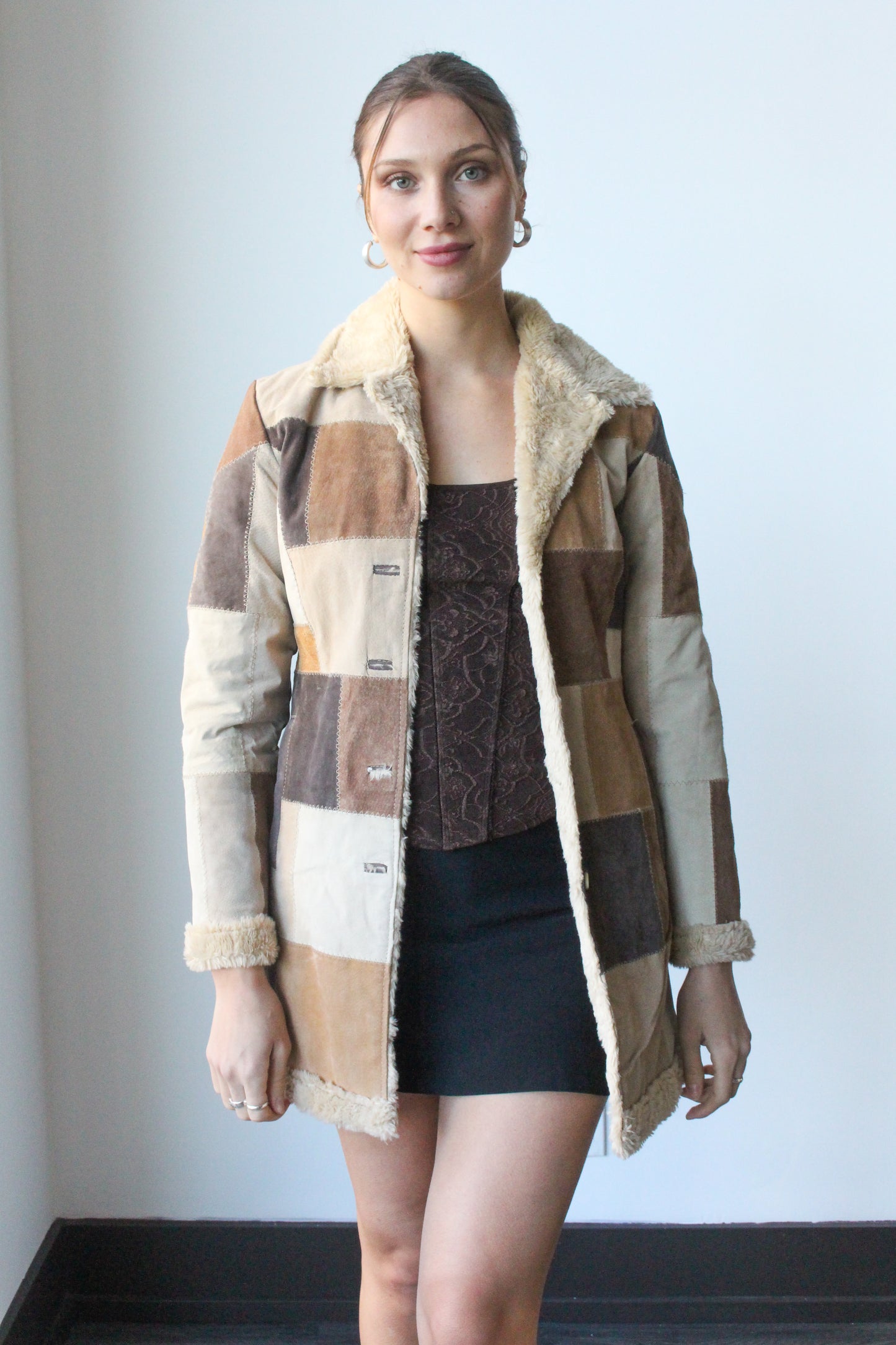 brown patchwork afghan coat - SZ XS