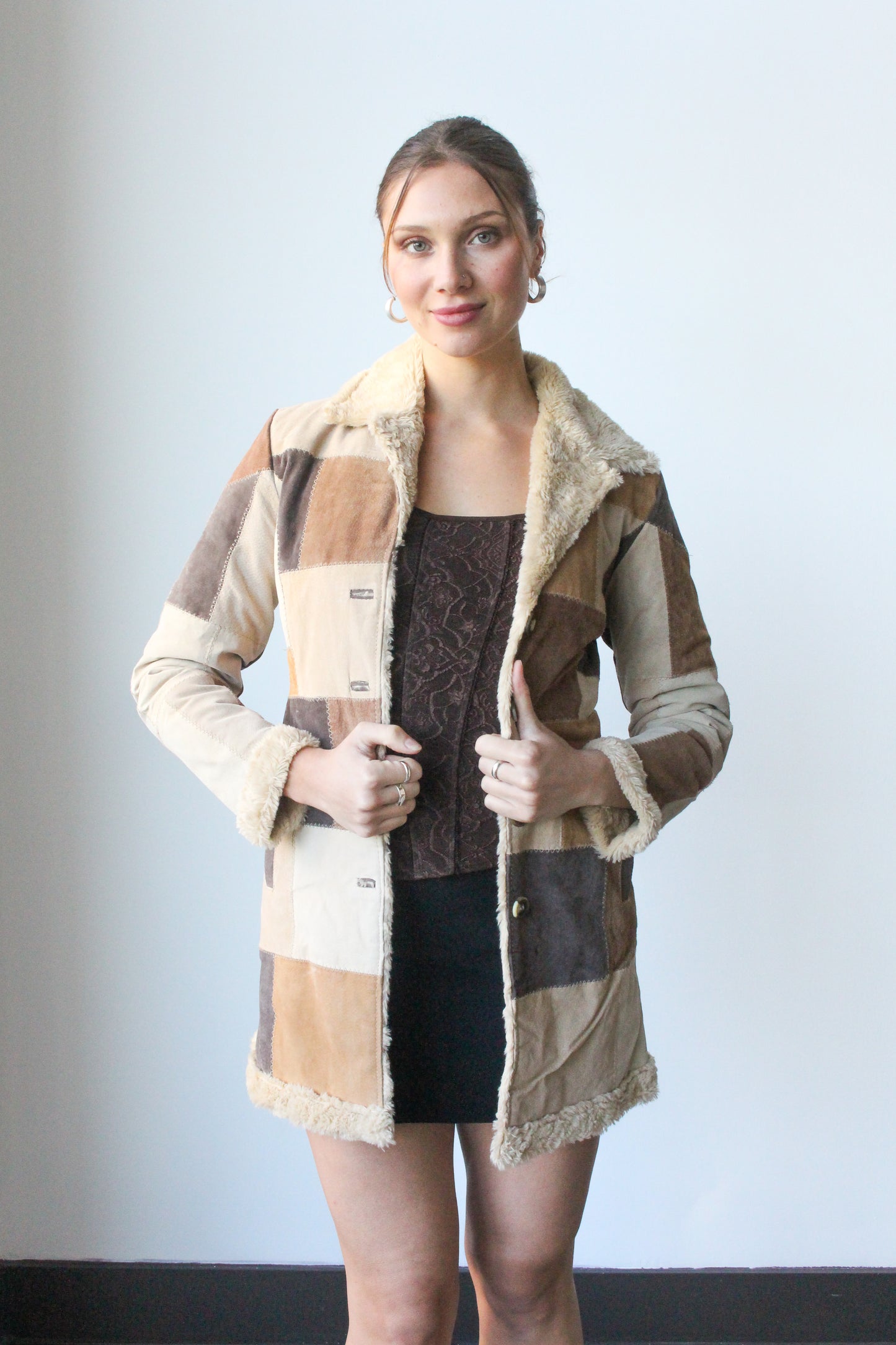 brown patchwork afghan coat - SZ XS