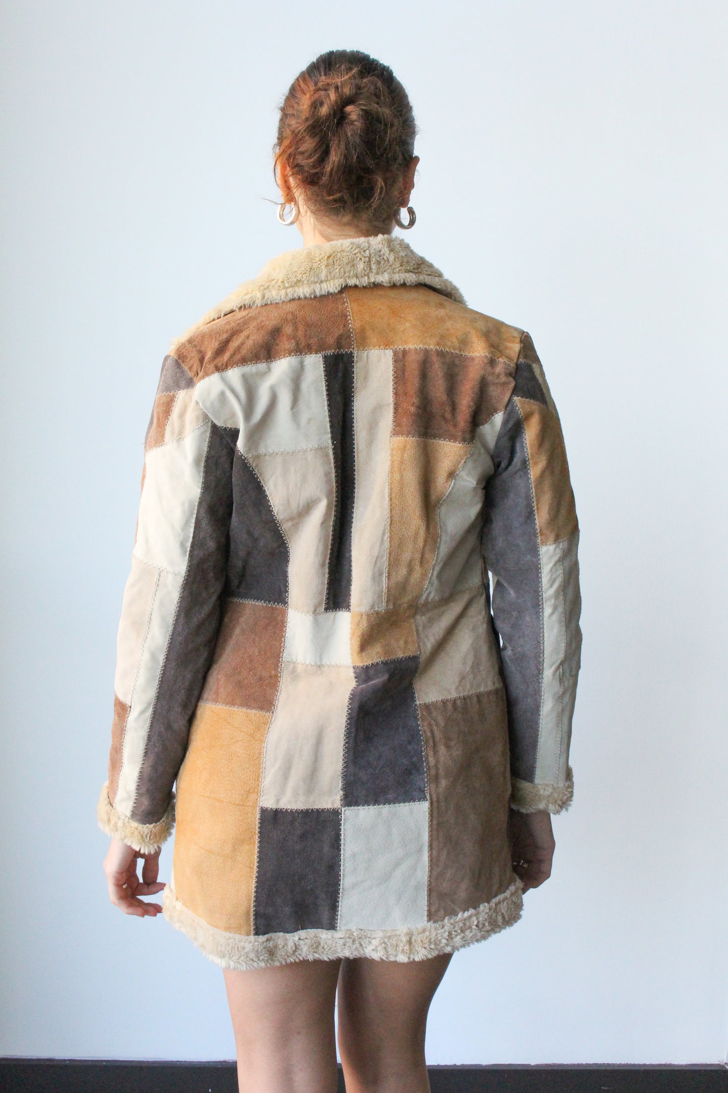 brown patchwork afghan coat - SZ XS