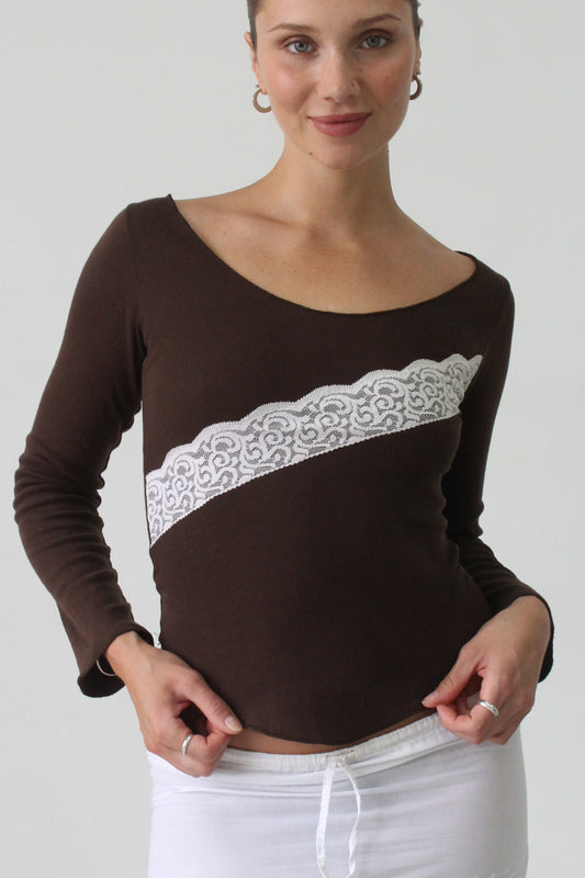brown lace long sleeve - SZ - XS/S