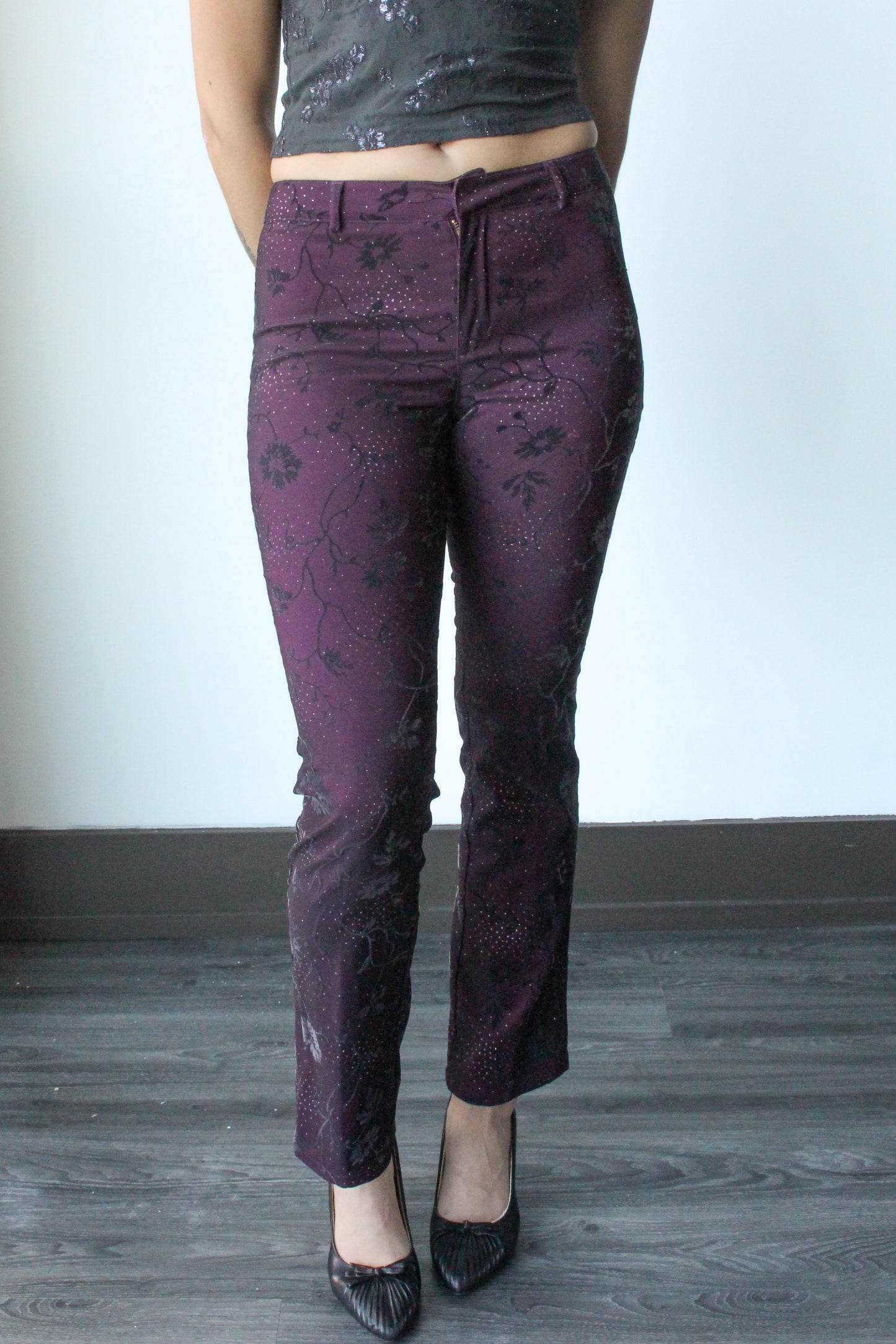 guess purple floral flare pants - SZ S