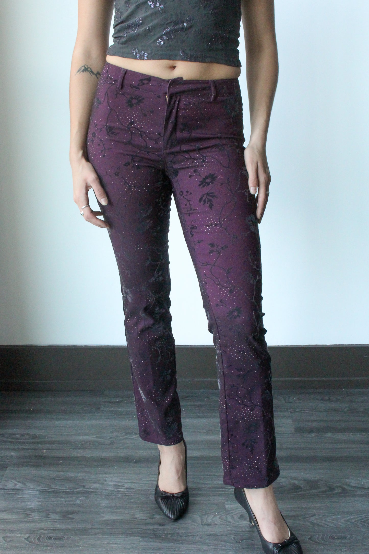 guess purple floral flare pants - SZ S