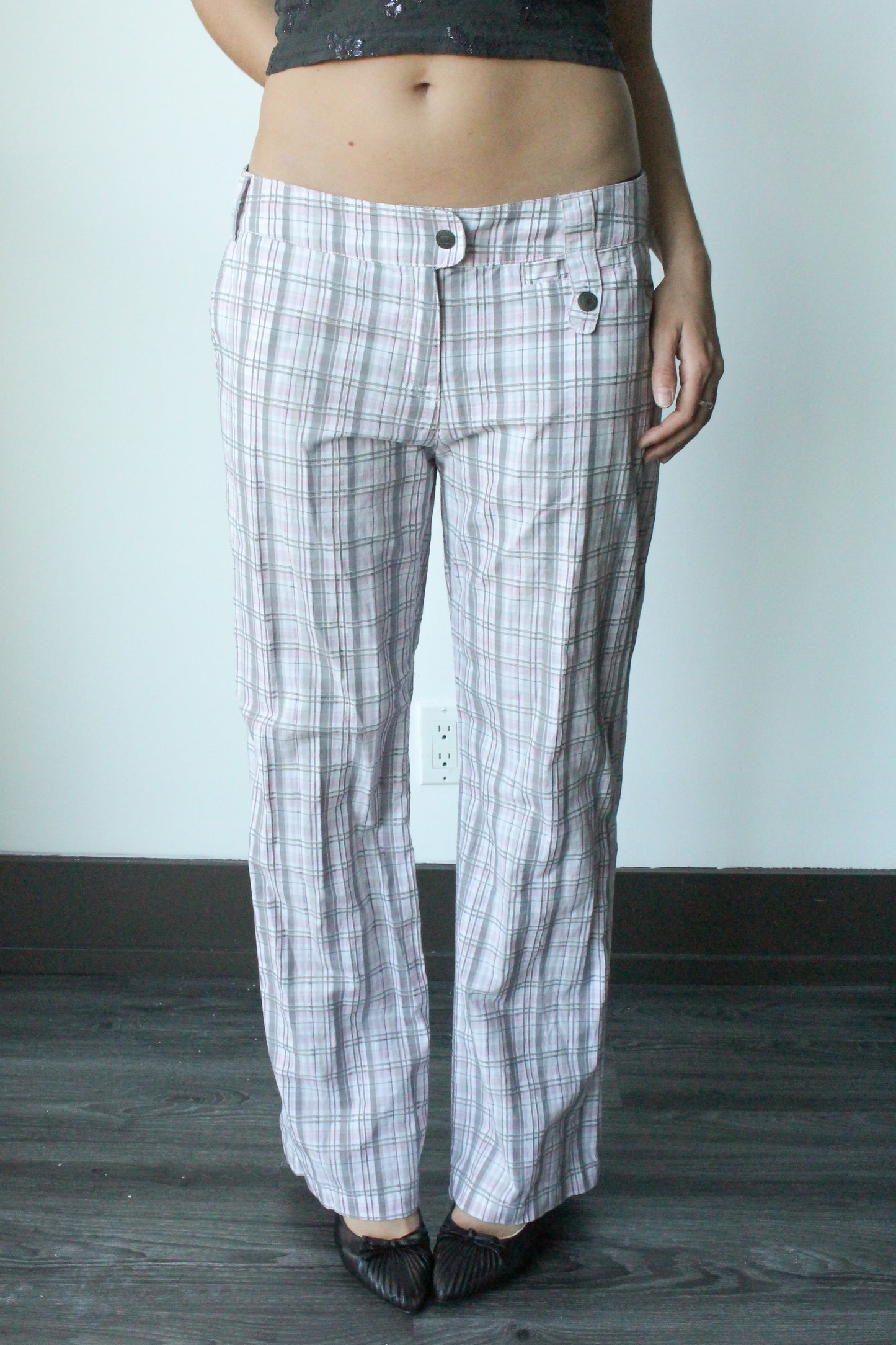 pink/ grey plaid pants- SZ S/M