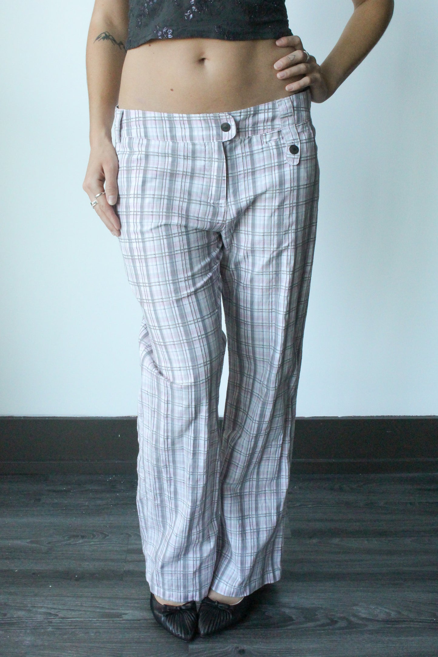 pink/ grey plaid pants- SZ S/M
